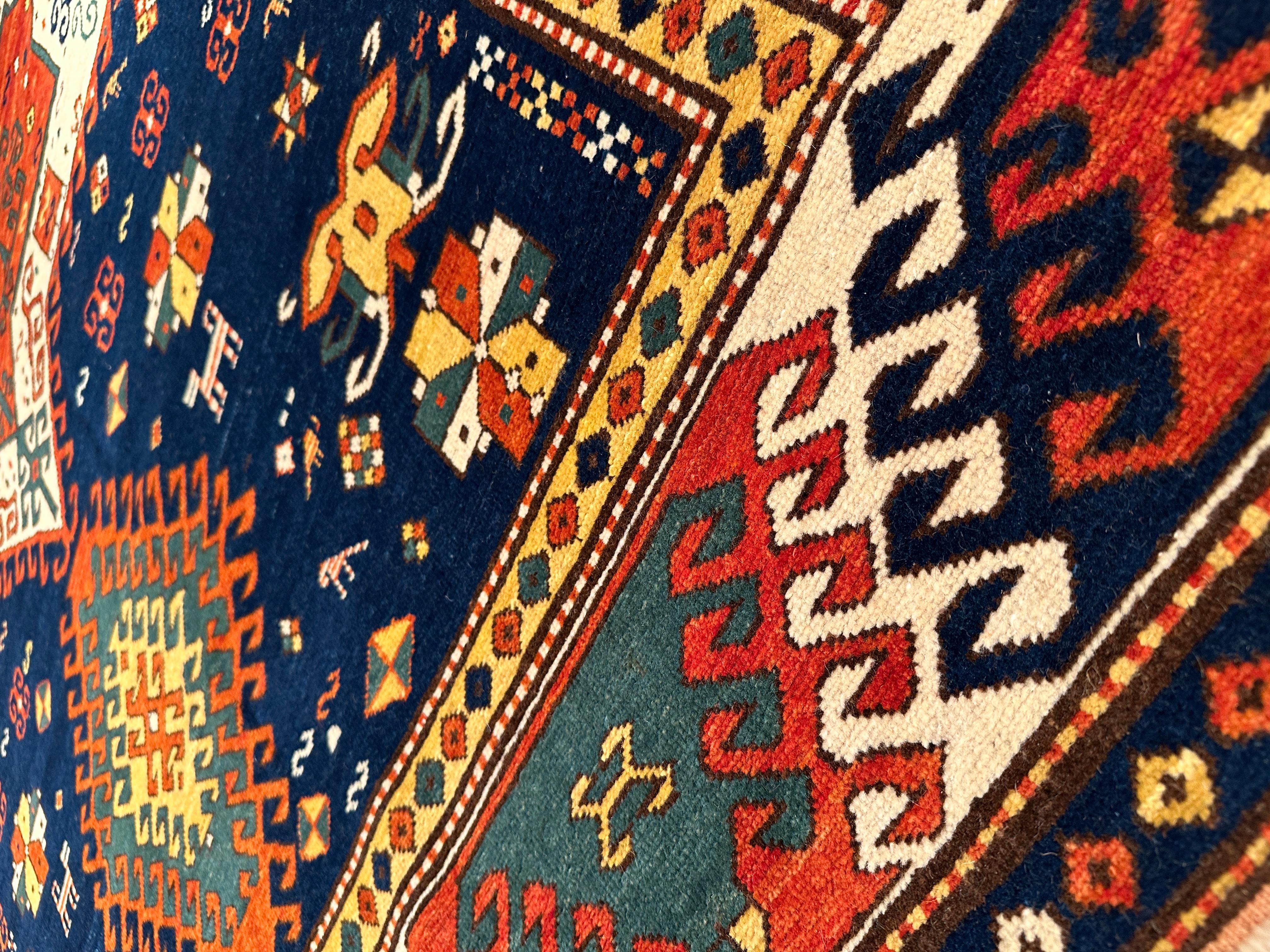 Vegetable Dyed Ararat Rugs Fachralo Kazak Rug 19th Century Caucasus Revival Carpet Natural Dyed For Sale