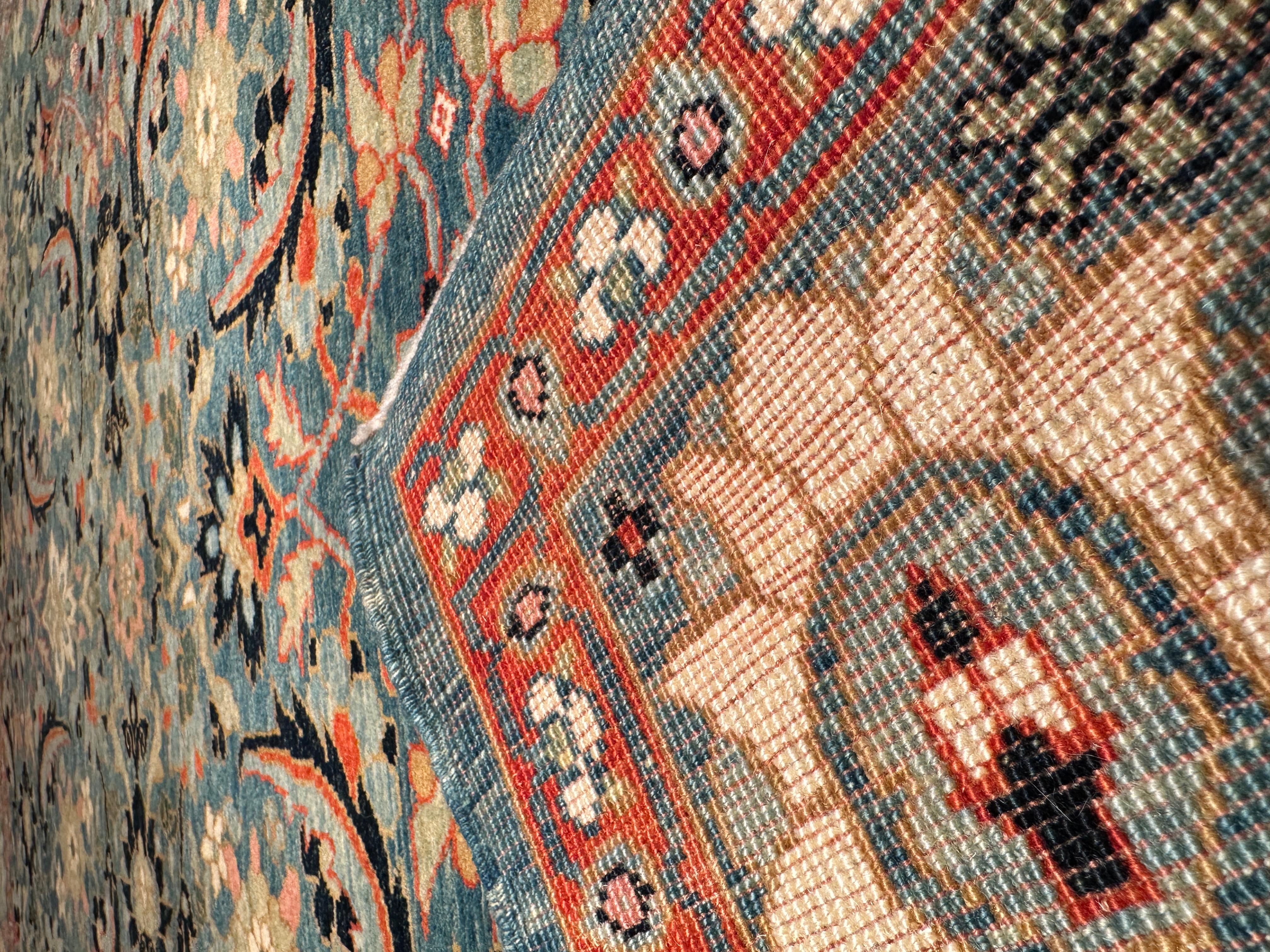 The source of the rug comes from the book Antique Rugs of Kurdistan a Historical Legacy of Woven Art, James D. Burns, 2002 nr.31. This blue background rug has a variation of Masi Awita (fish around the lotus) pattern from Senna, Eastern Kurdistan