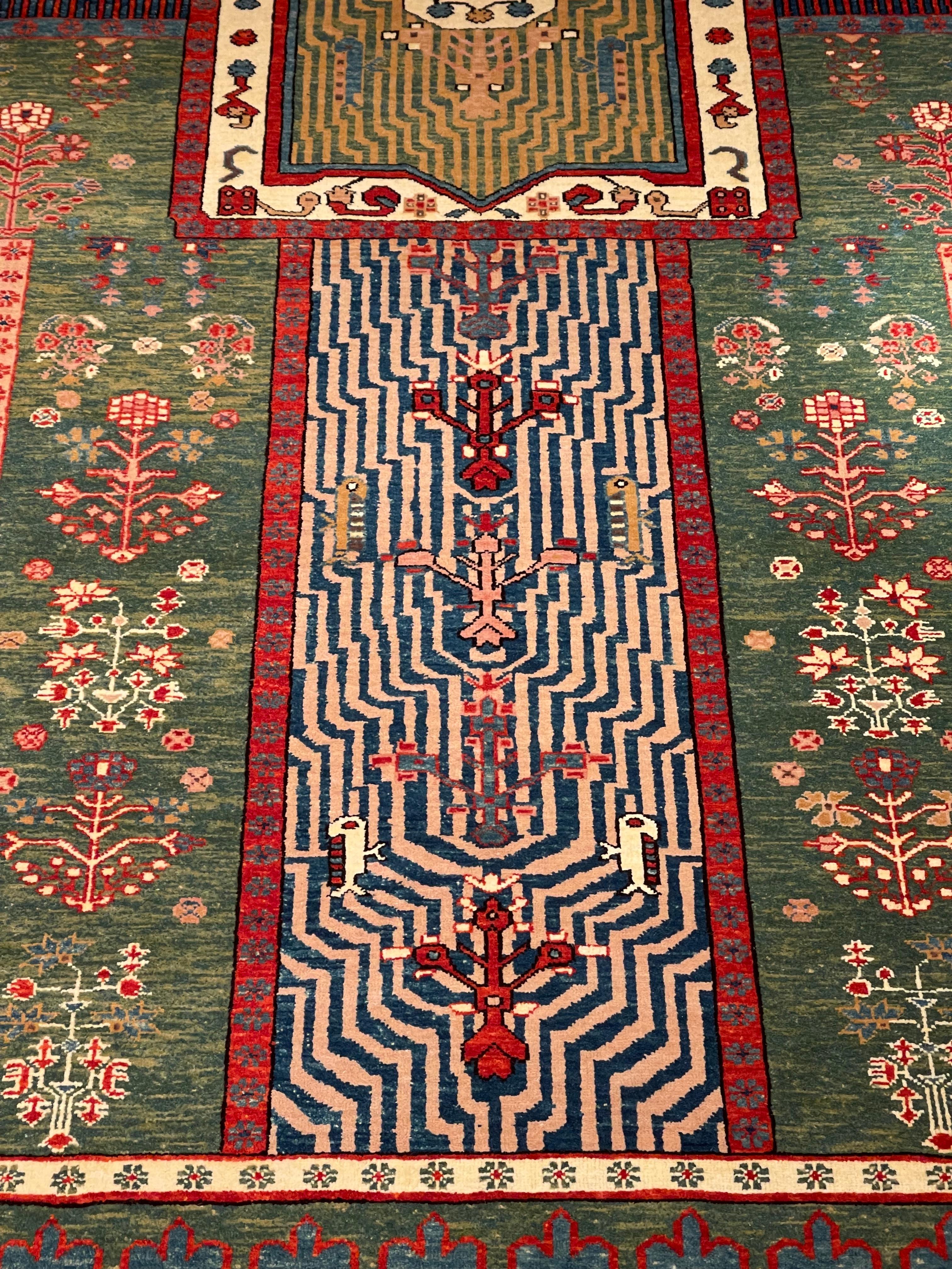 Turkish Ararat Rugs Garden Rug, 18th Century Persian Revival Carpet, Natural Dyed For Sale