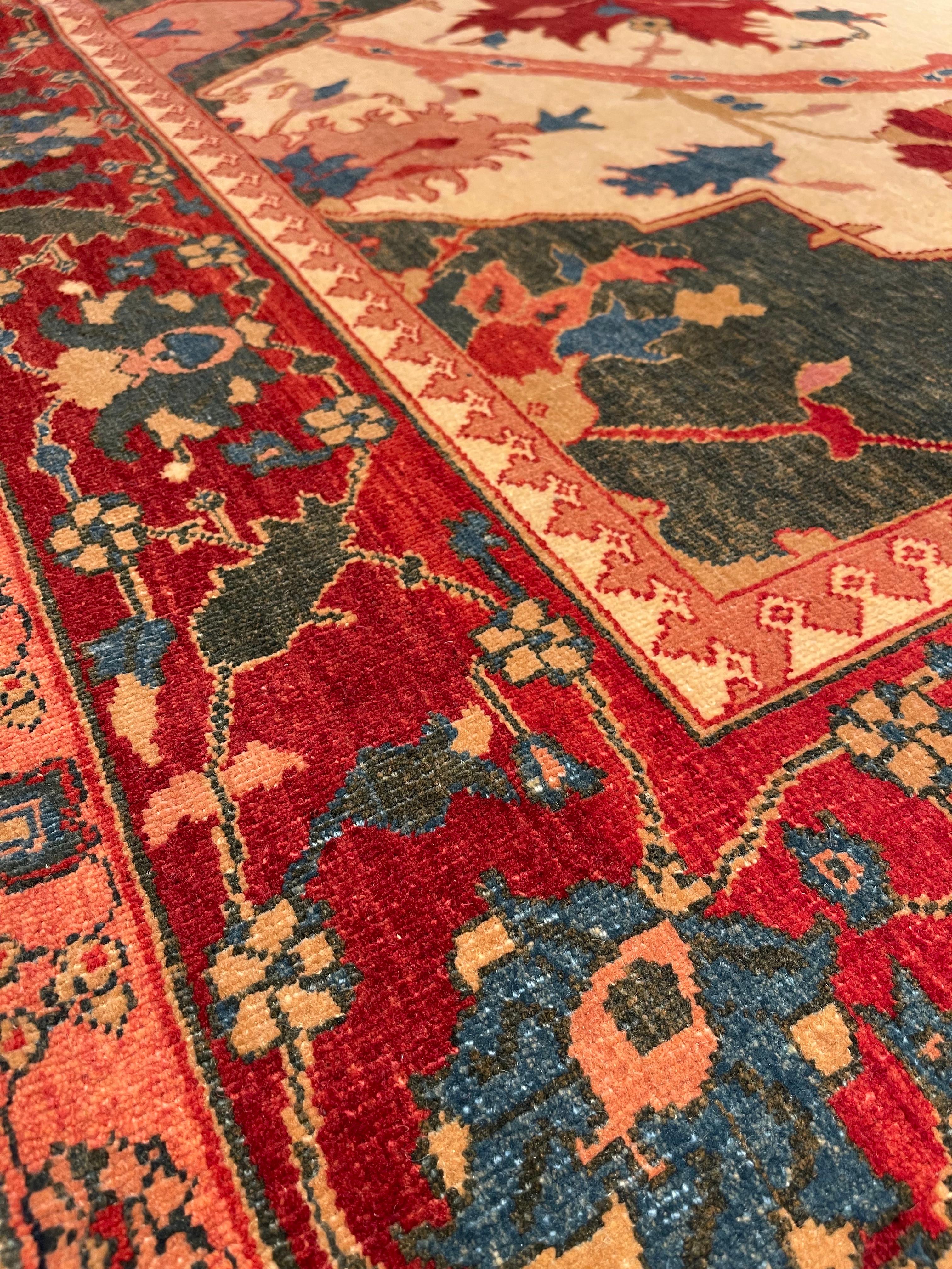 Turkish Ararat Rugs Garrus Bidjar Medallion Carpet 19th Century Revival Rug Natural Dyed For Sale