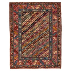 Ararat Rugs Genje Rug with Diagonal Stripes Antique Caucasian Revival Carpet