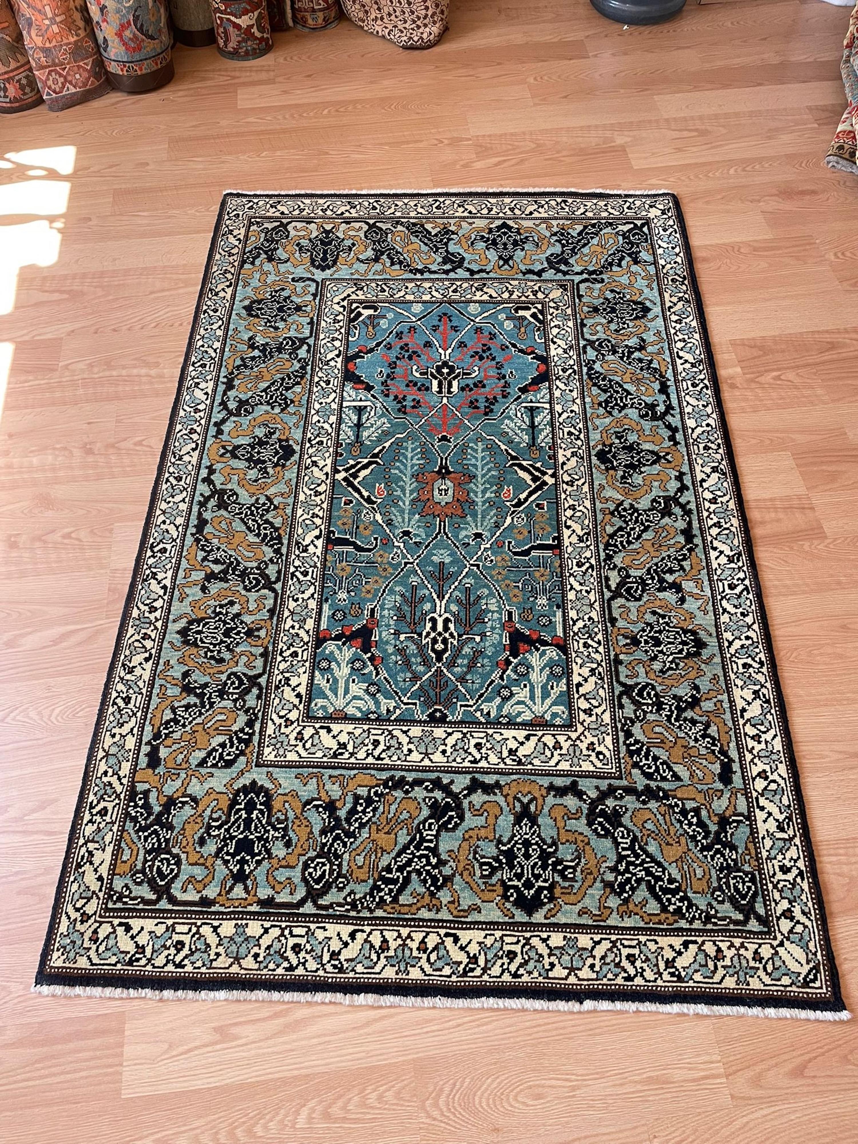Tapis Ararat Gerous Arabesque, tapis persan ancien de style néo-renaissance, teinté naturel en vente 7
