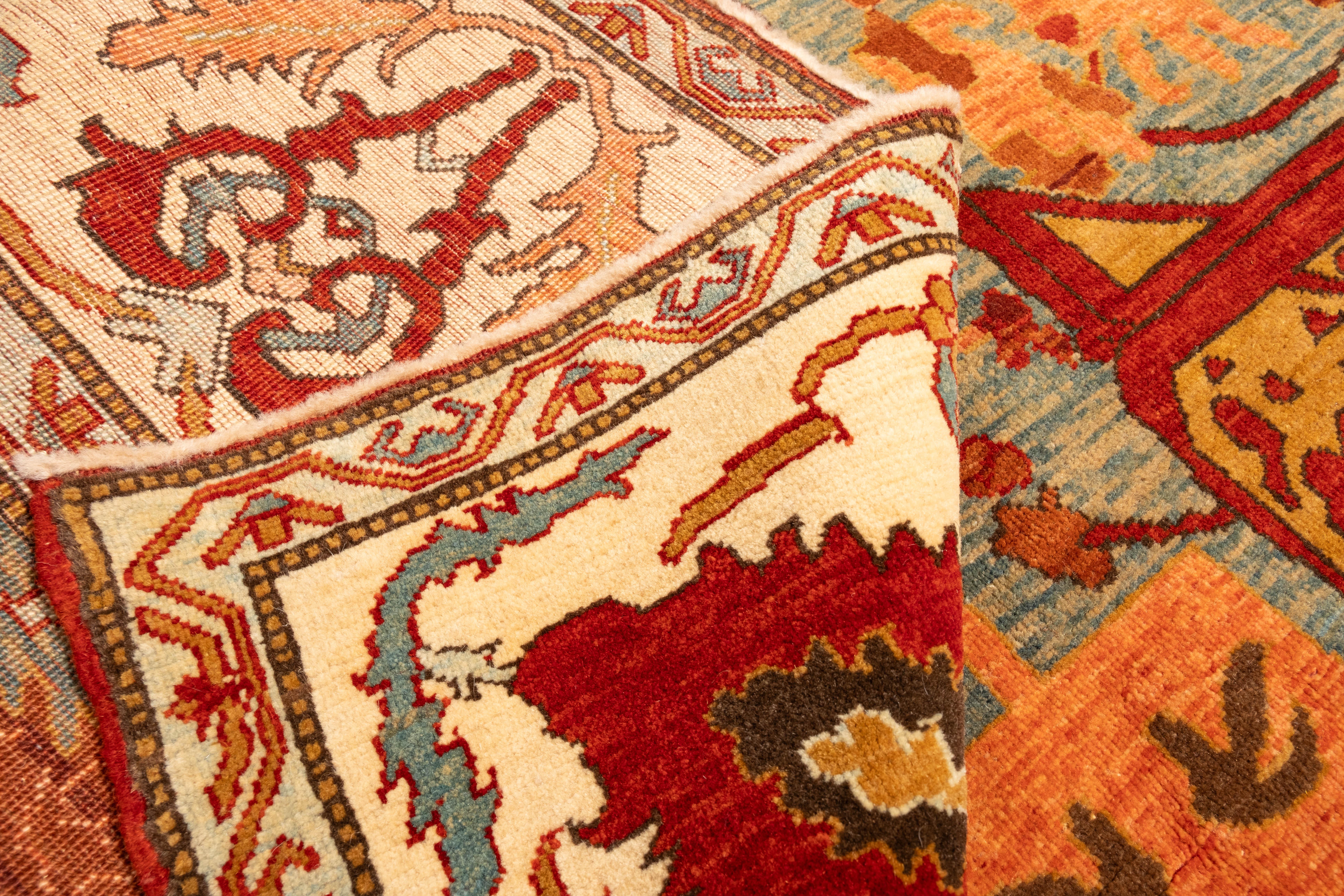 Turkish Ararat Rugs Gerous Arabesque Rug, Antique Persian Revival Carpet, Natural Dyed For Sale