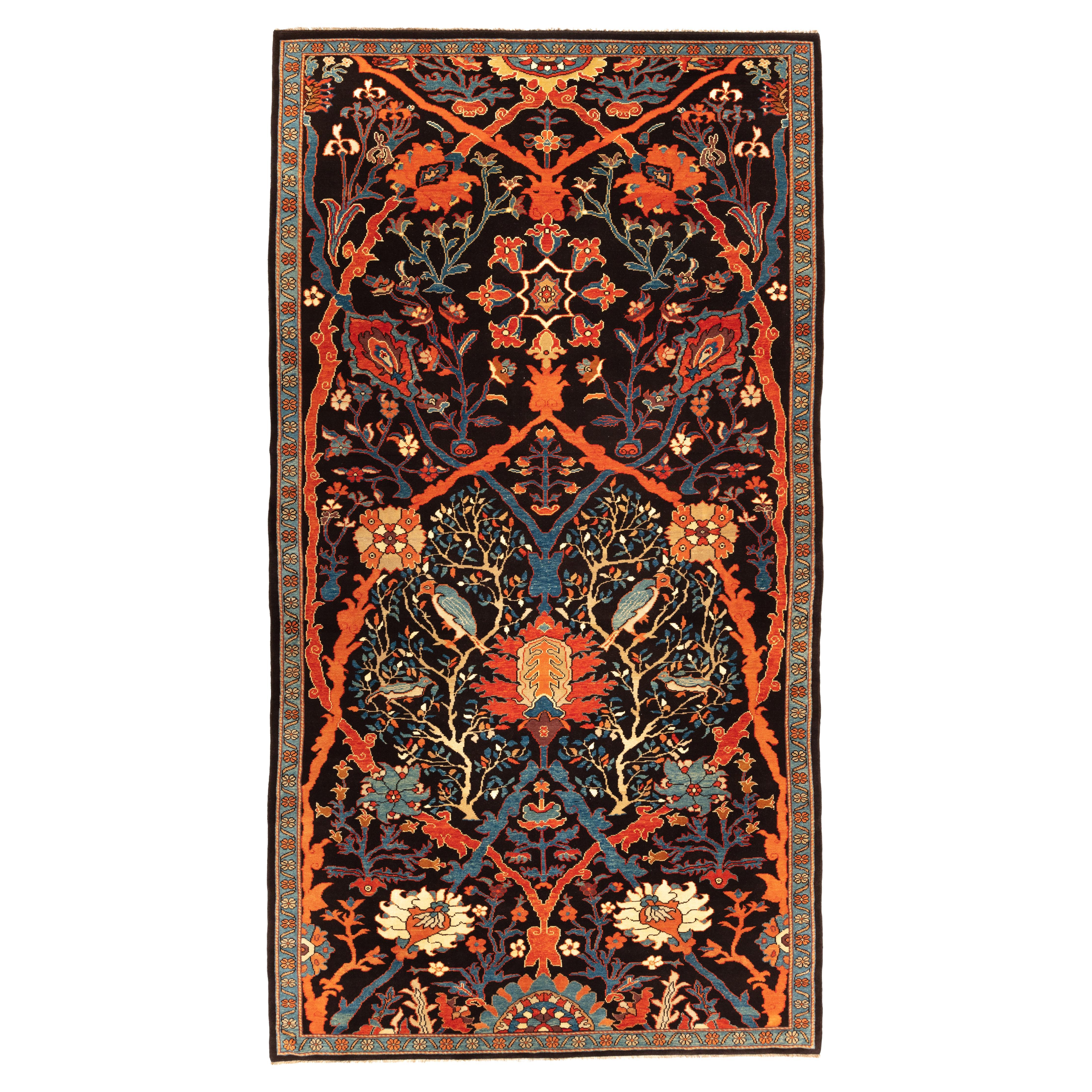 Ararat Rugs Gerous Bidjar Rug with Garden of Birds, Revival Carpet Natural Dyed For Sale