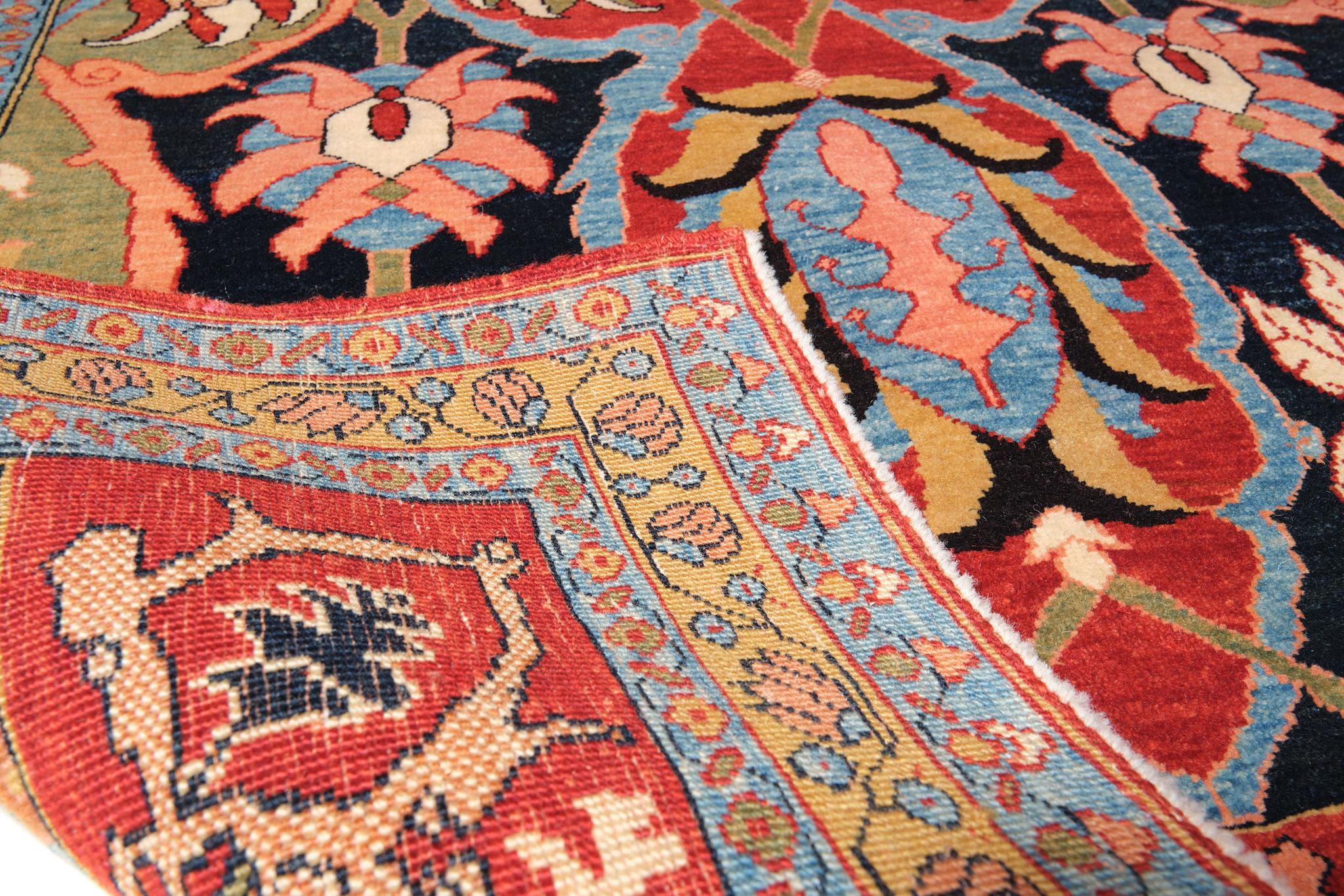 Turkish Ararat Rugs Gerous Bidjar Wagireh Rug Persian Revival Carpet Natural Dyed For Sale