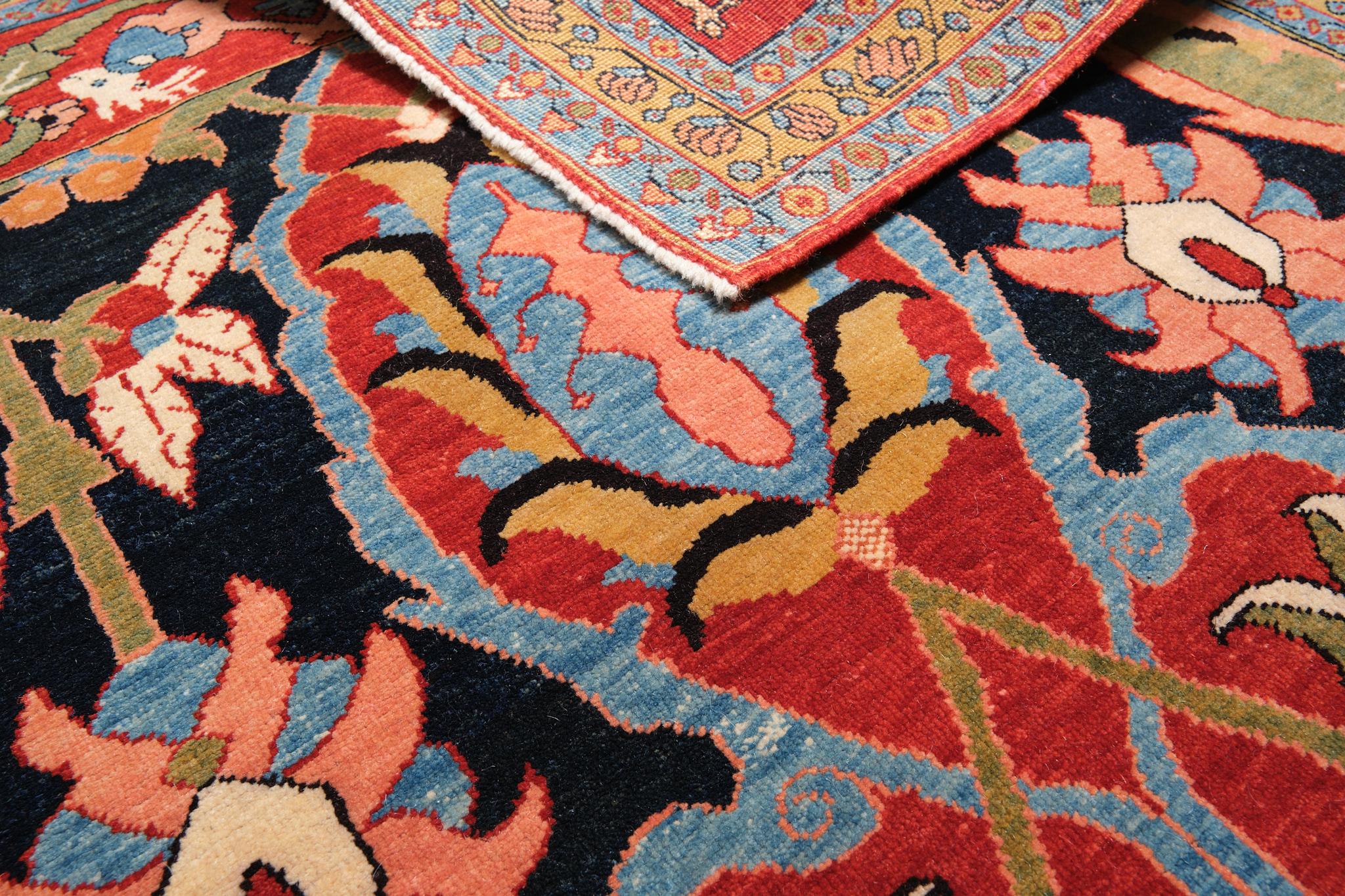Gerous Bidjar Wagireh Teppich Persischer Revival Teppich mit natürlichen Farbstoffen (Pflanzlich gefärbt) im Angebot