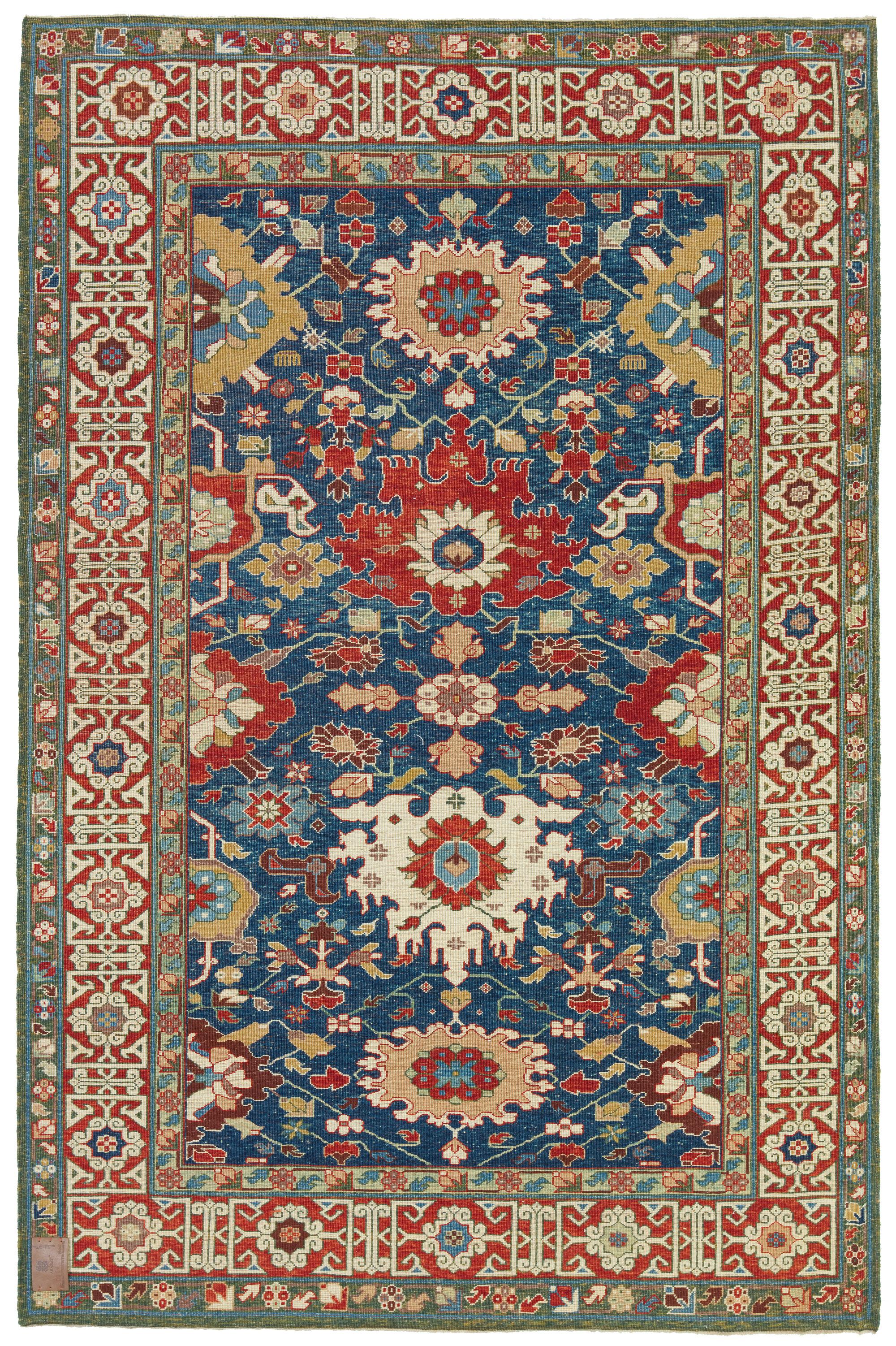 The source of the rug comes from the book Orient Star – A Carpet Collection, E. Heinrich Kirchheim, Hali Publications Ltd, 1993 nr.79. This is an unusual design of 18th or 19th-century rug from Khila, Kuba region East Caucasus area. Very similar