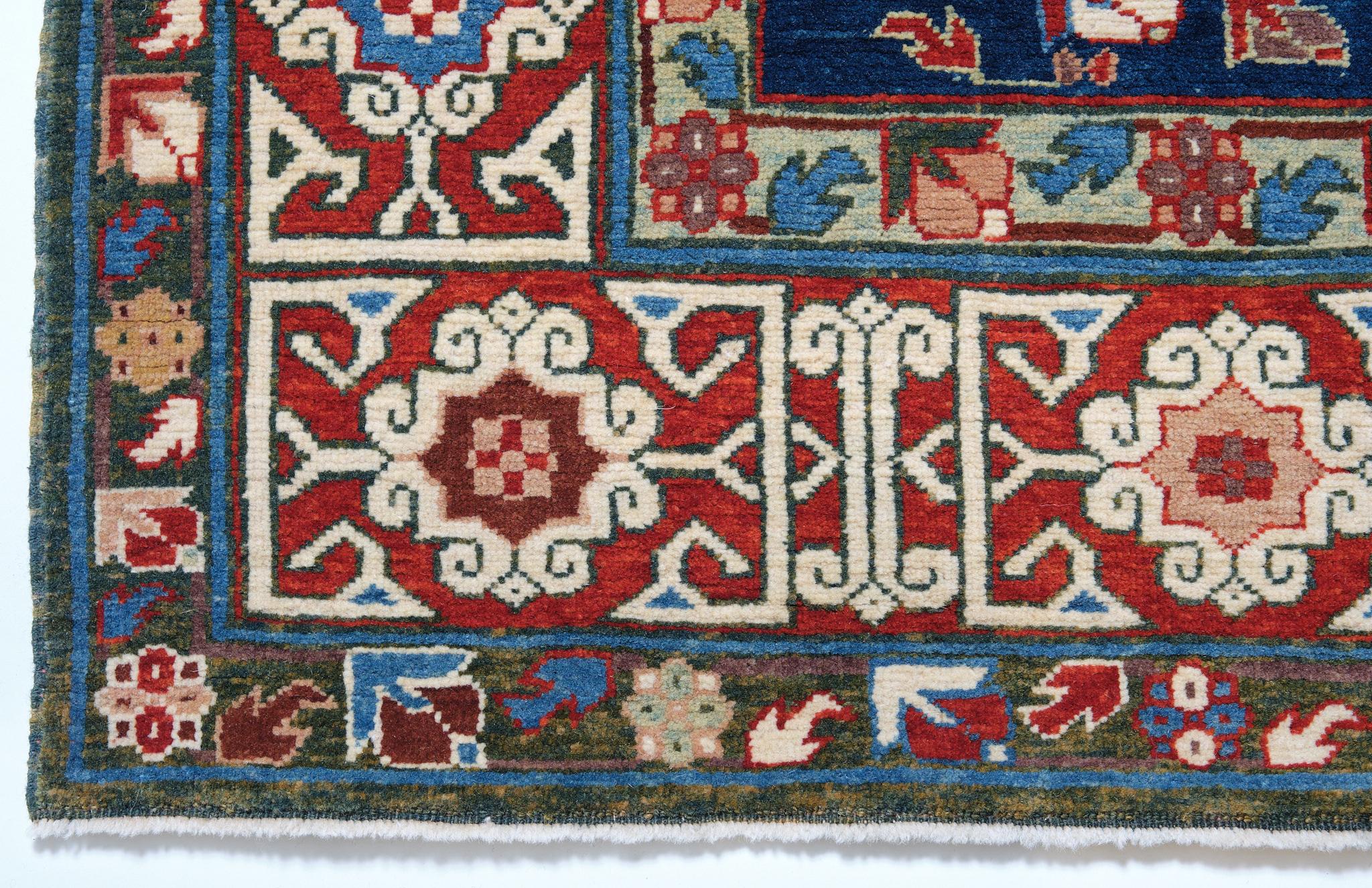 Turkish Ararat Rugs Harshang Design with Kufic Border Rug Revival Carpet, Natural Dyed For Sale