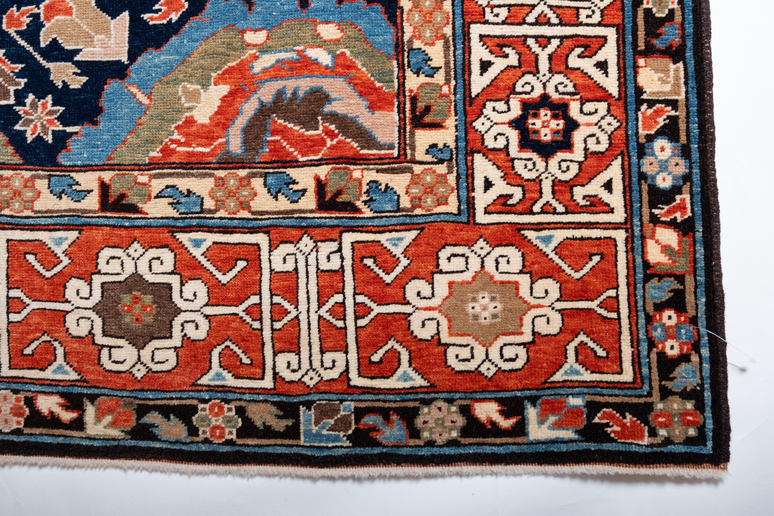 Vegetable Dyed Ararat Rugs Harshang Design with Kufic Border Rug Revival Carpet, Natural Dyed For Sale