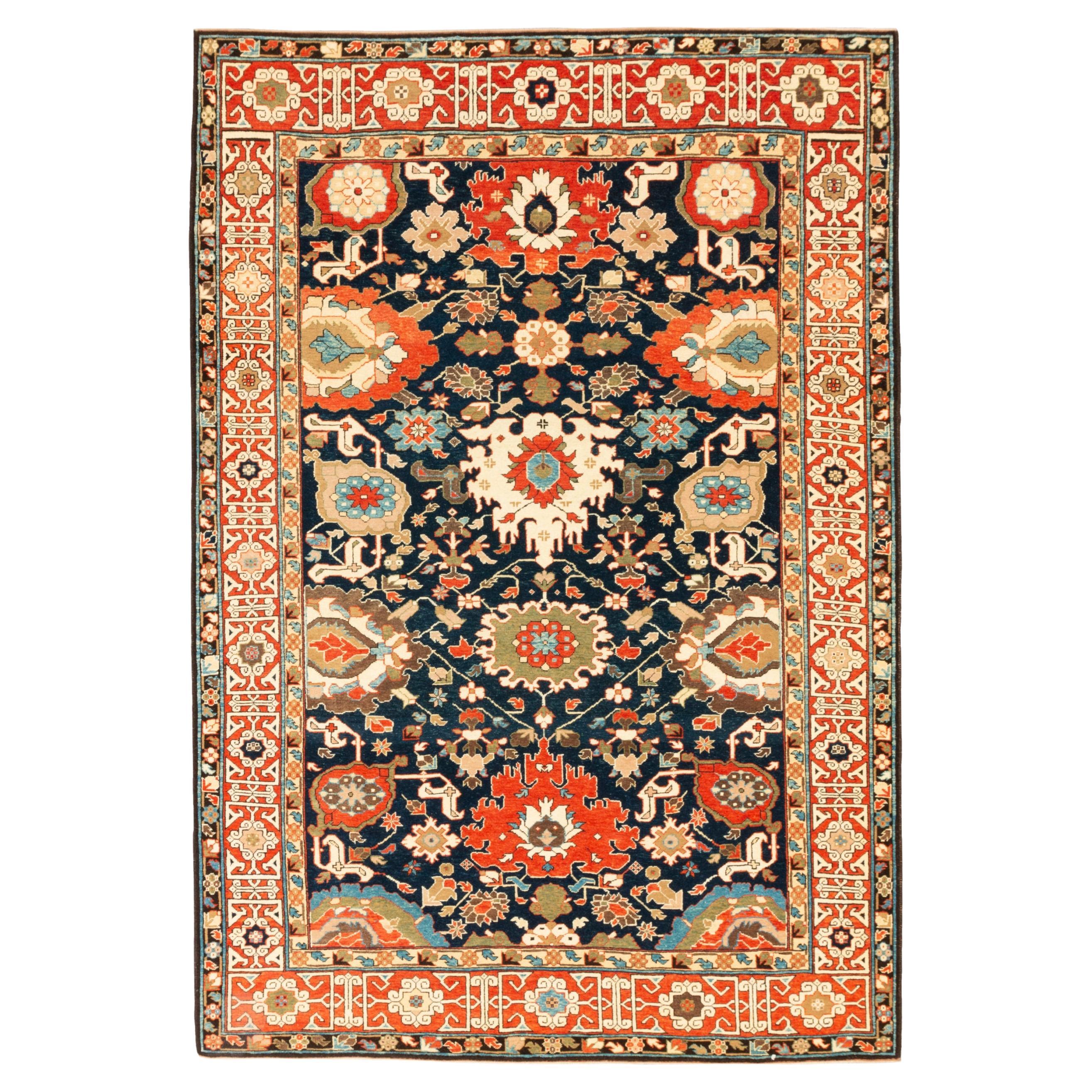 Ararat Rugs Harshang Design with Kufic Border Rug Revival Carpet, Natural Dyed For Sale