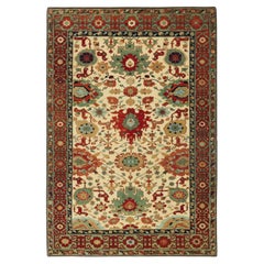 Ararat Rugs Harshang Design with Kufic Border Rug Revival Carpet, Natural Dyed
