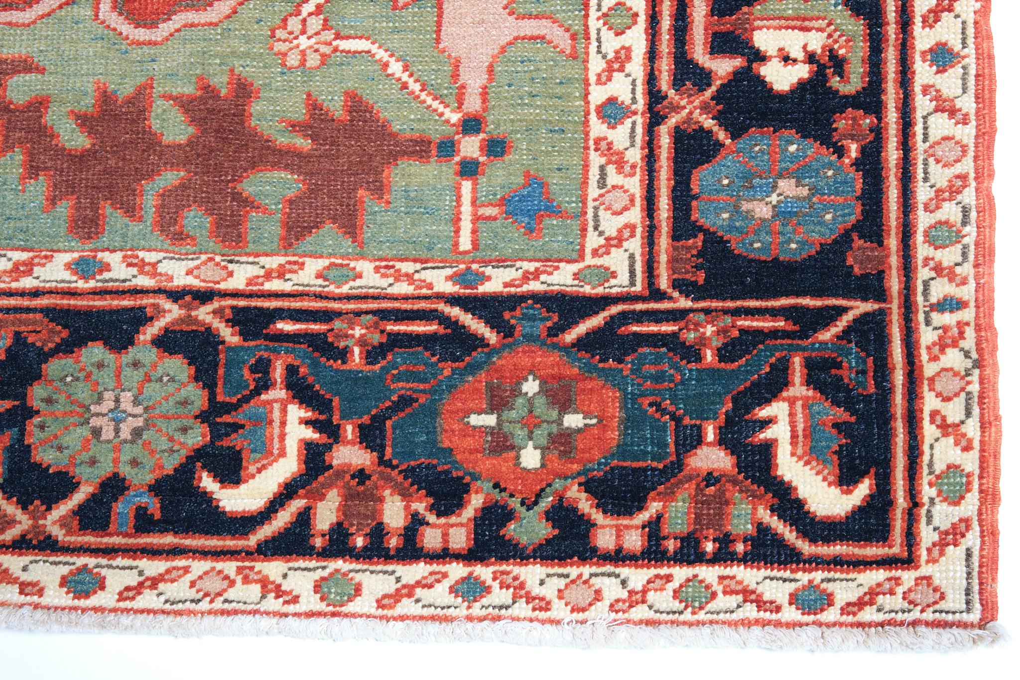 This is a medallion design rug from the late 19th century, Heriz region, Northwest Persia area. Heriz ( Heris ) is a special Turkish knot weaving area of Persia, including many villages, located east of Tabriz in northwest Persia. Weaving has been
