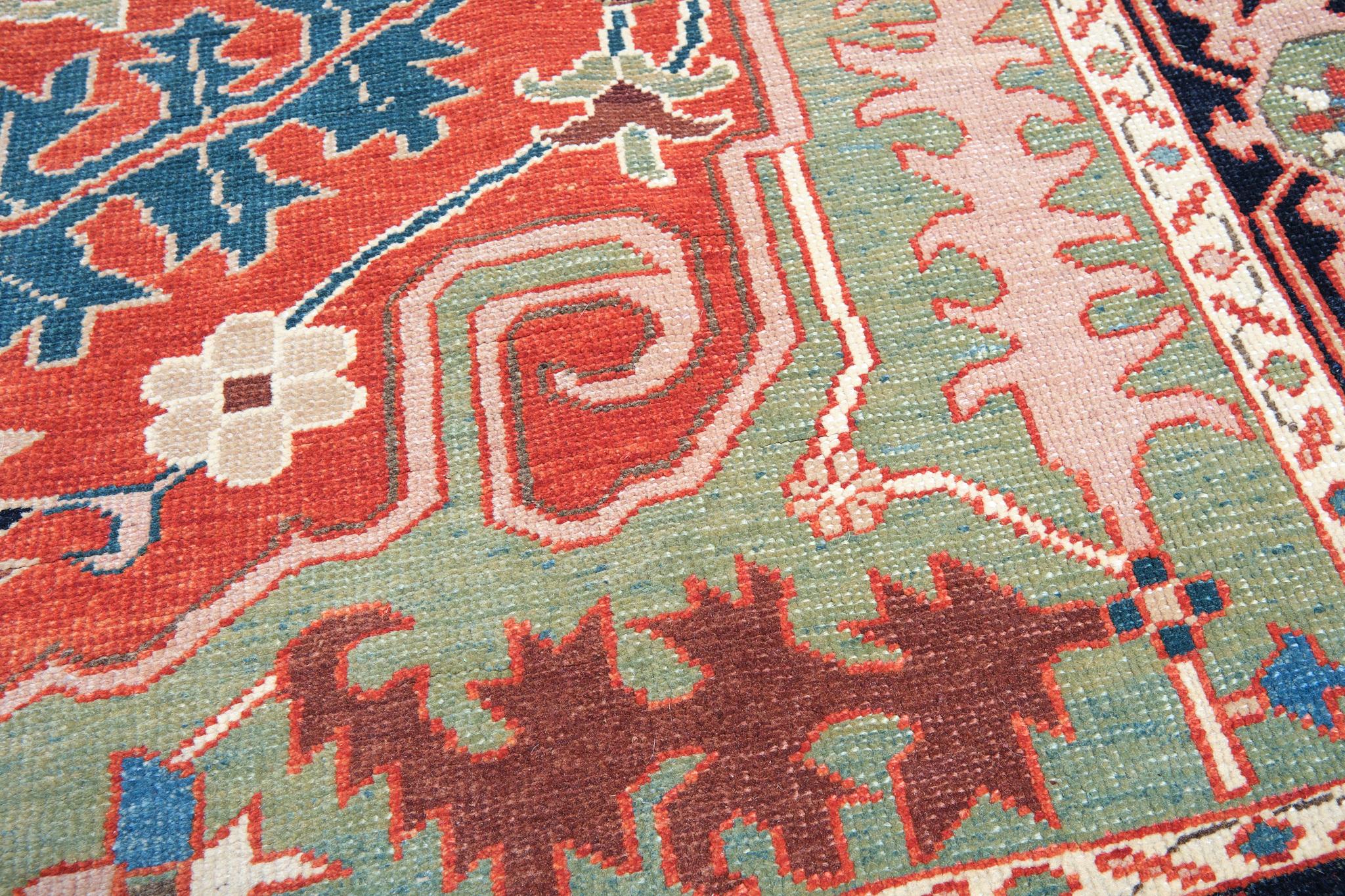 Turkish Ararat Rugs Heriz Medallion Rug 19th Century Persian Revival Carpet Natural Dyed For Sale
