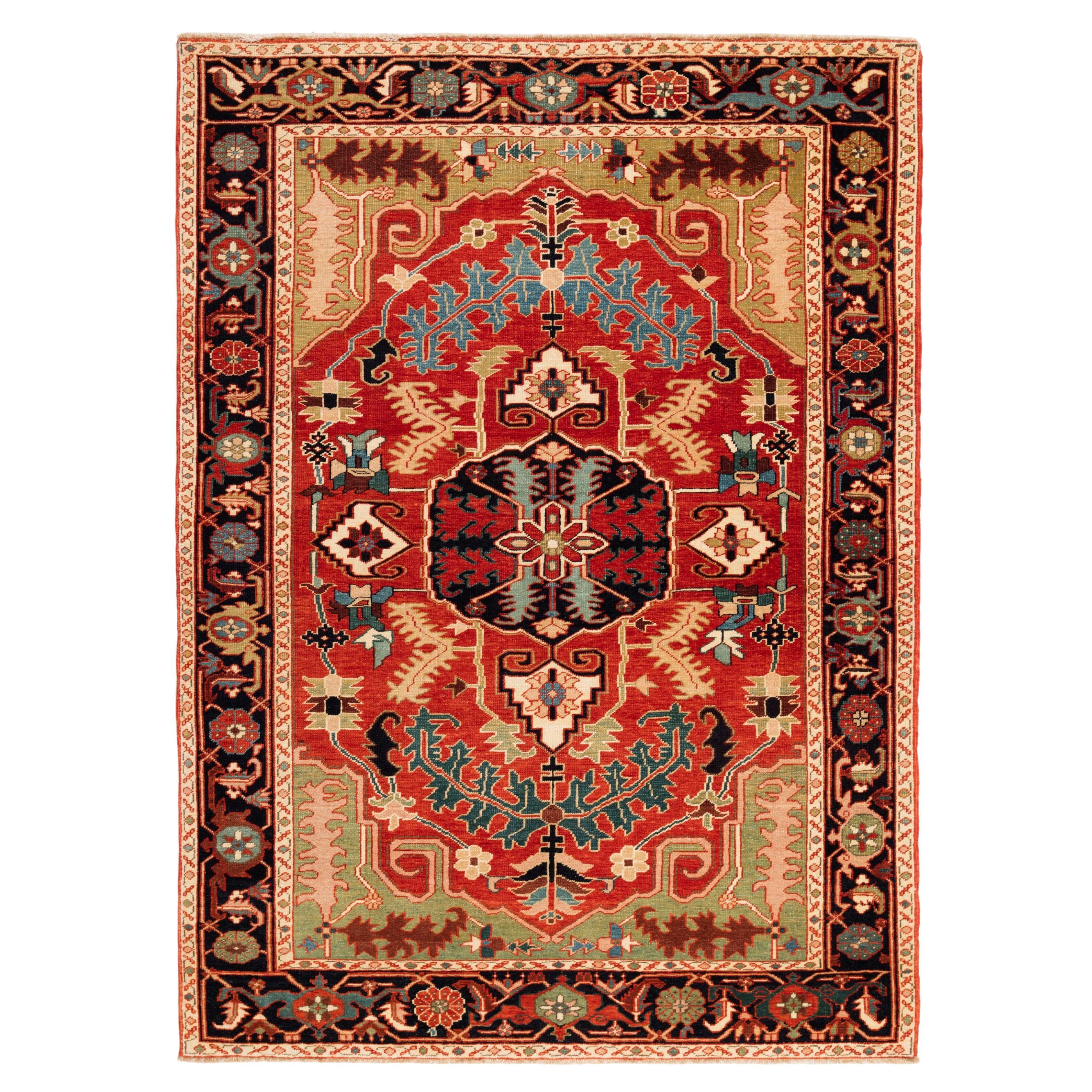 Ararat Rugs Heriz Medallion Rug 19th Century Persian Revival Carpet Natural Dyed For Sale