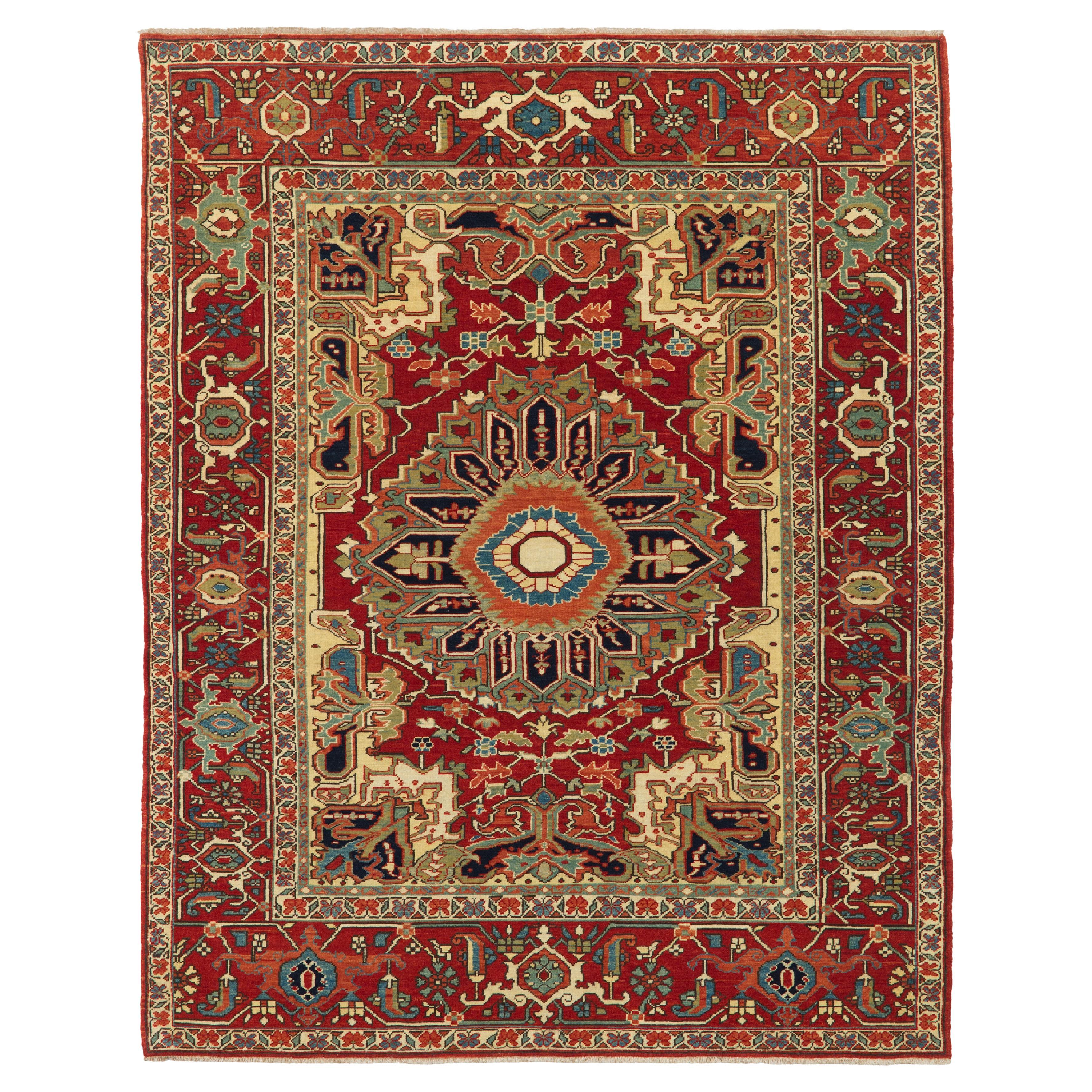 Ararat Rugs Heriz Medaillon Teppich 19. Jahrhundert Persisch Wiedergeburt Teppich natürlich gefärbt