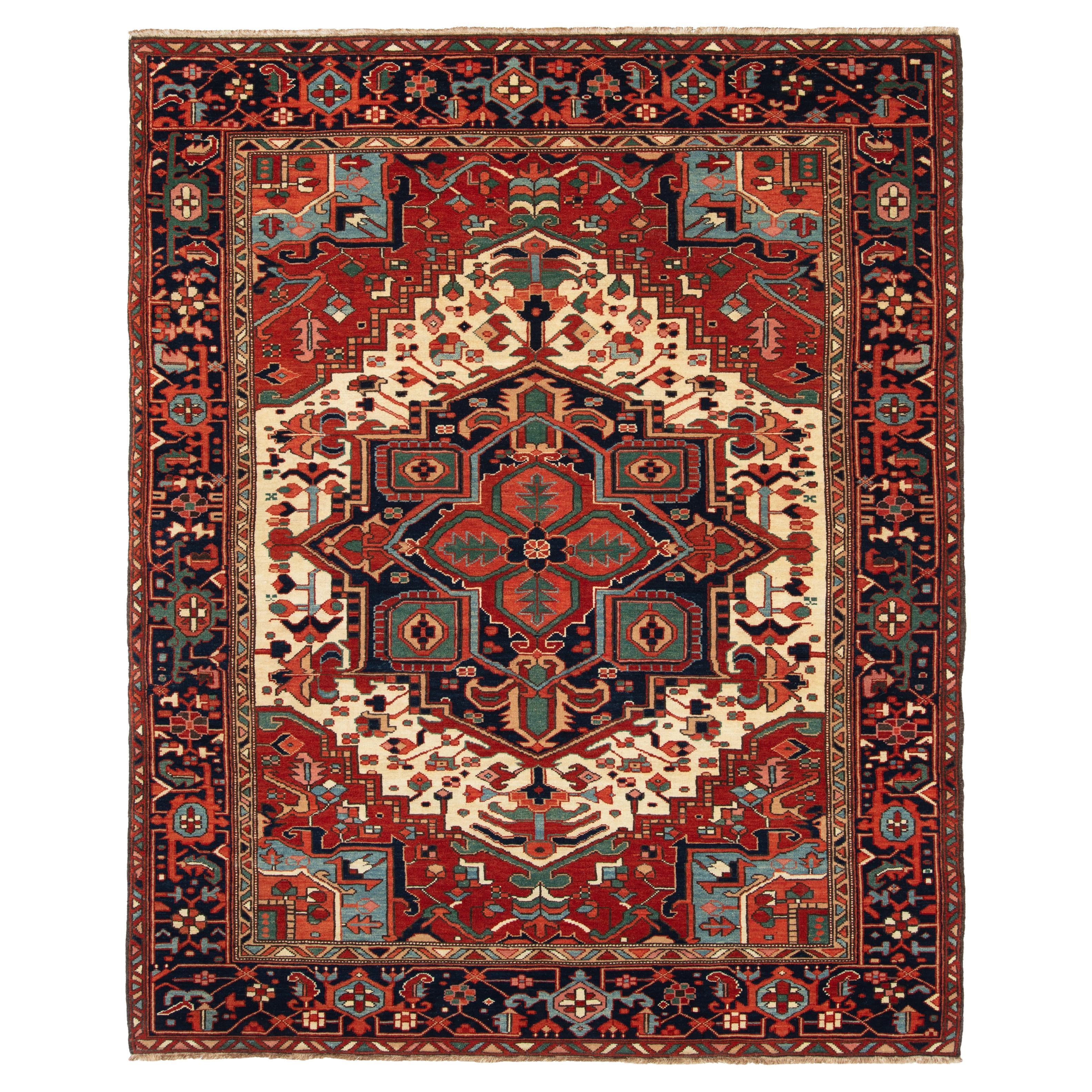 Ararat Rugs Tappeto a medaglione Heriz Tappeto persiano revival del XIX secolo tinto di Nature