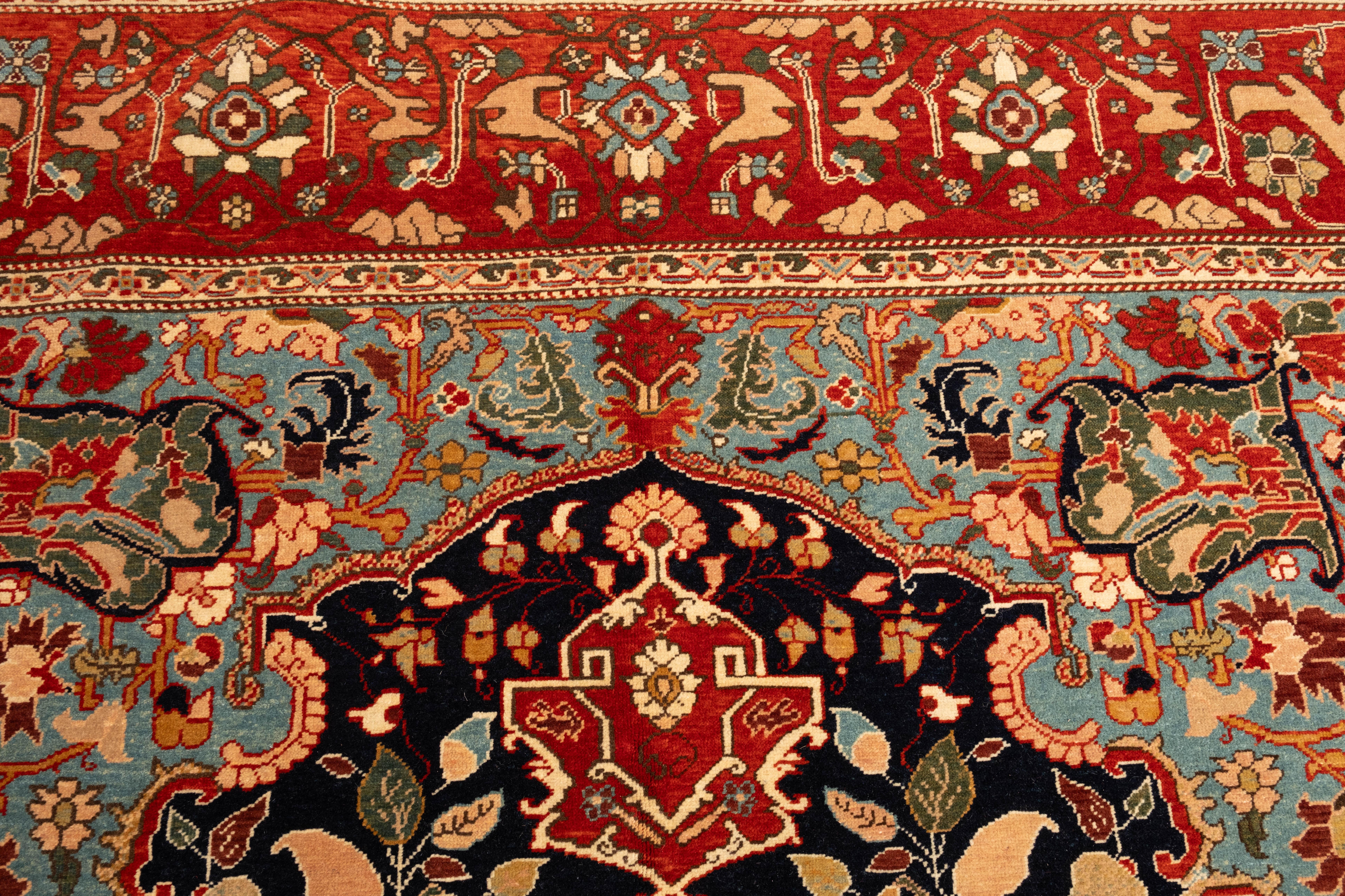 Turkish Ararat Rugs Heriz Medallion Rug with Pear Design Revival Carpet Natural Dyed For Sale