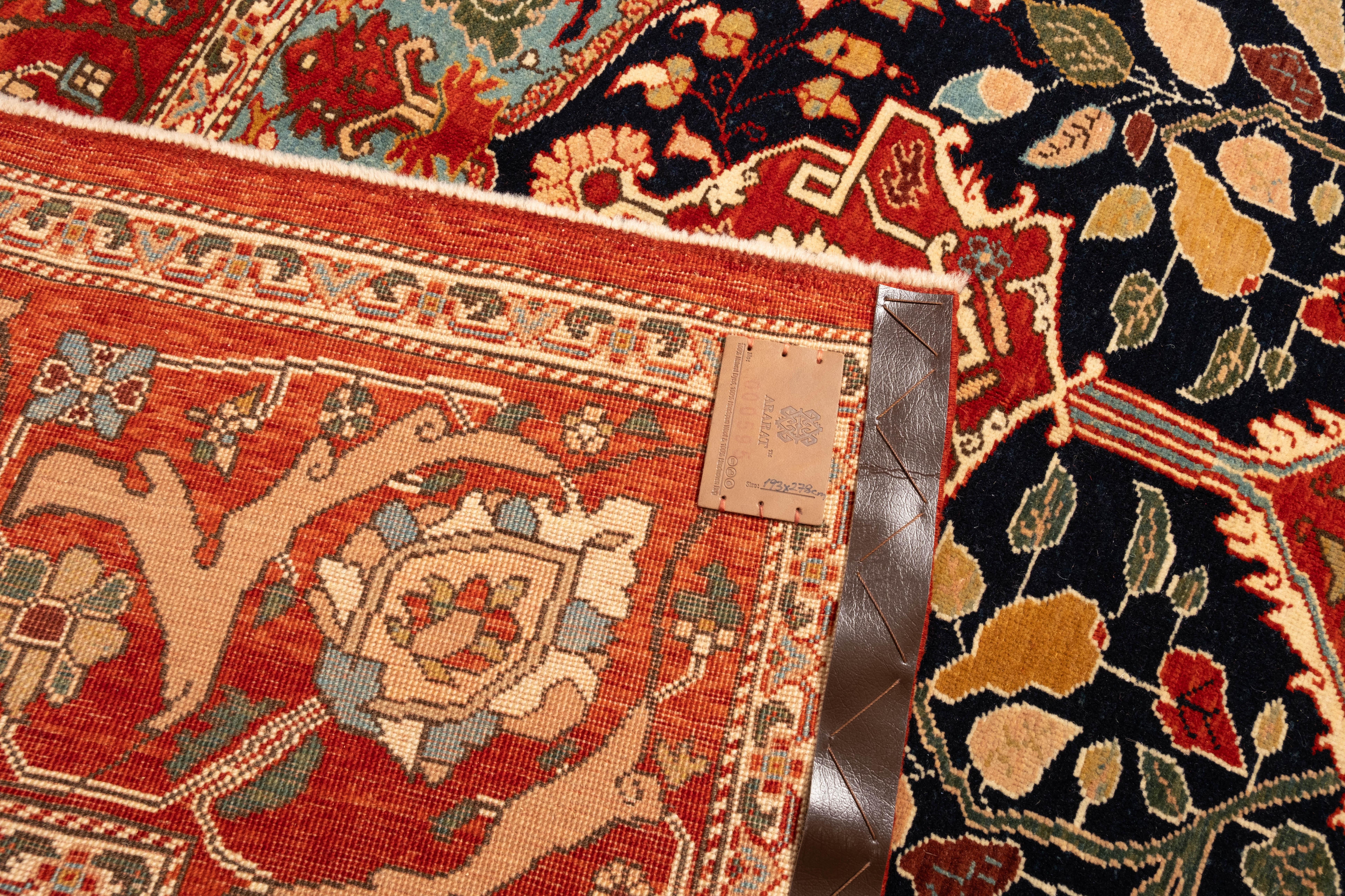 Vegetable Dyed Ararat Rugs Heriz Medallion Rug with Pear Design Revival Carpet Natural Dyed For Sale