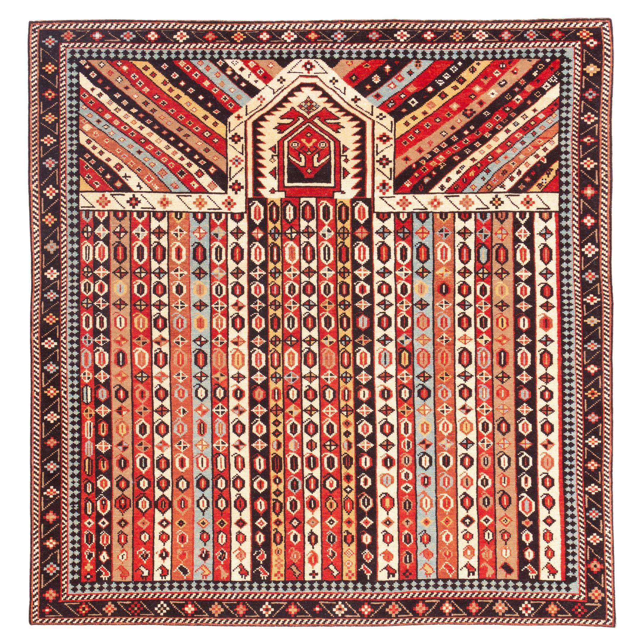 Ararat Rugs Karabagh Prayer Rug with Vertical Stripes Revival Carpet Natural Dye For Sale