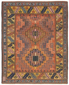 Ararat Rugs Kazak Rug with Hooked Medallions Antique Revival Carpet Natural Dyed