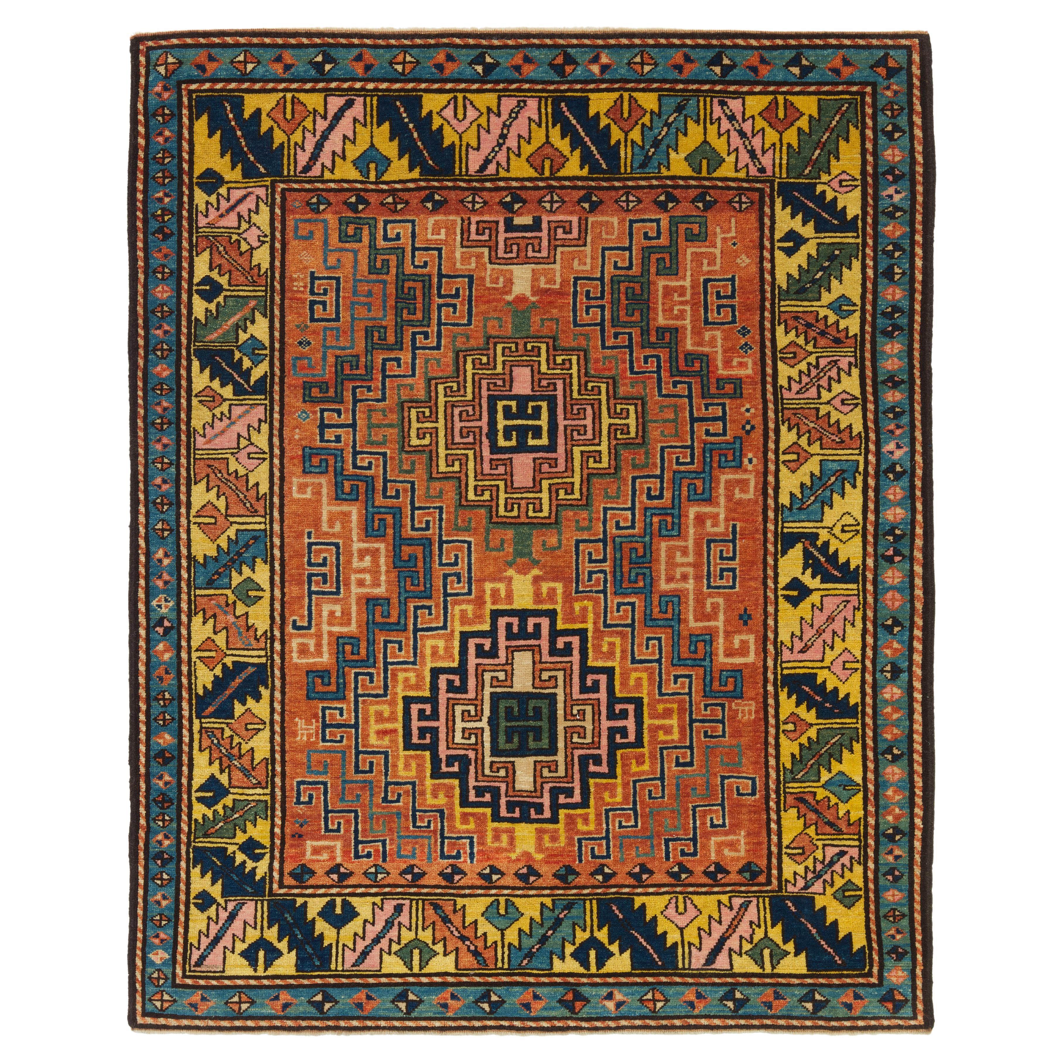 Ararat Kazak-Teppich mit Kapuze und Medaillons Antiker Revival-Teppich Naturfarben im Angebot