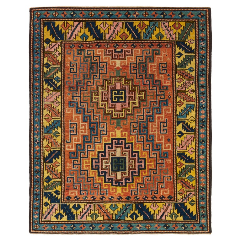 Ararat Rugs Kazak Rug with Hooked Medallions Antique Revival Carpet