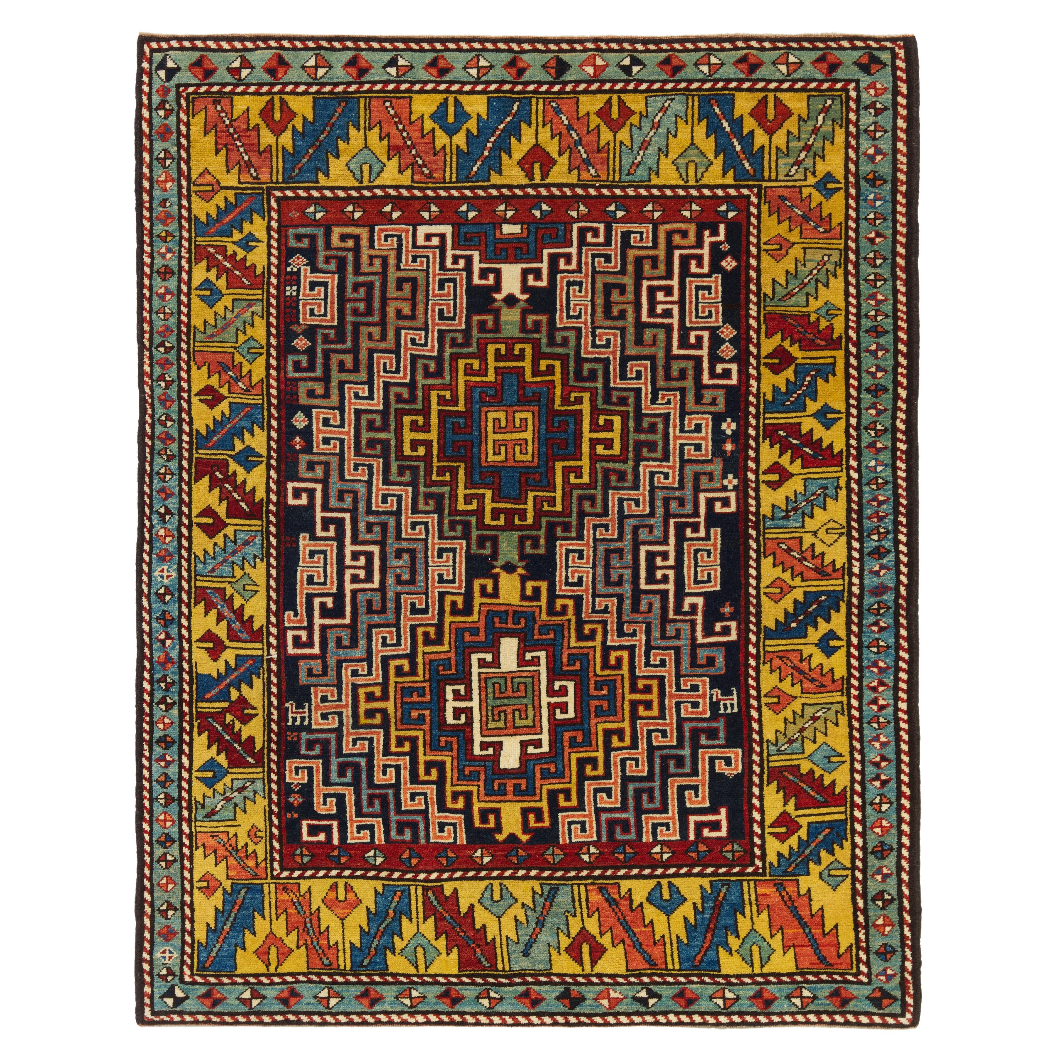 Ararat Rugs Kazak Rug with Hooked Medallions Antique Revival Carpet Natural Dyed For Sale