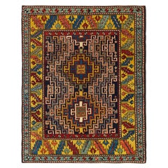 Ararat Rugs Kazak Rug with Hooked Medallions Antique Revival Carpet Natural Dyed