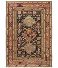 Ararat Rugs Kazak Rug with Hooked Medallions, Caucasian Carpet, Natural Dyed
