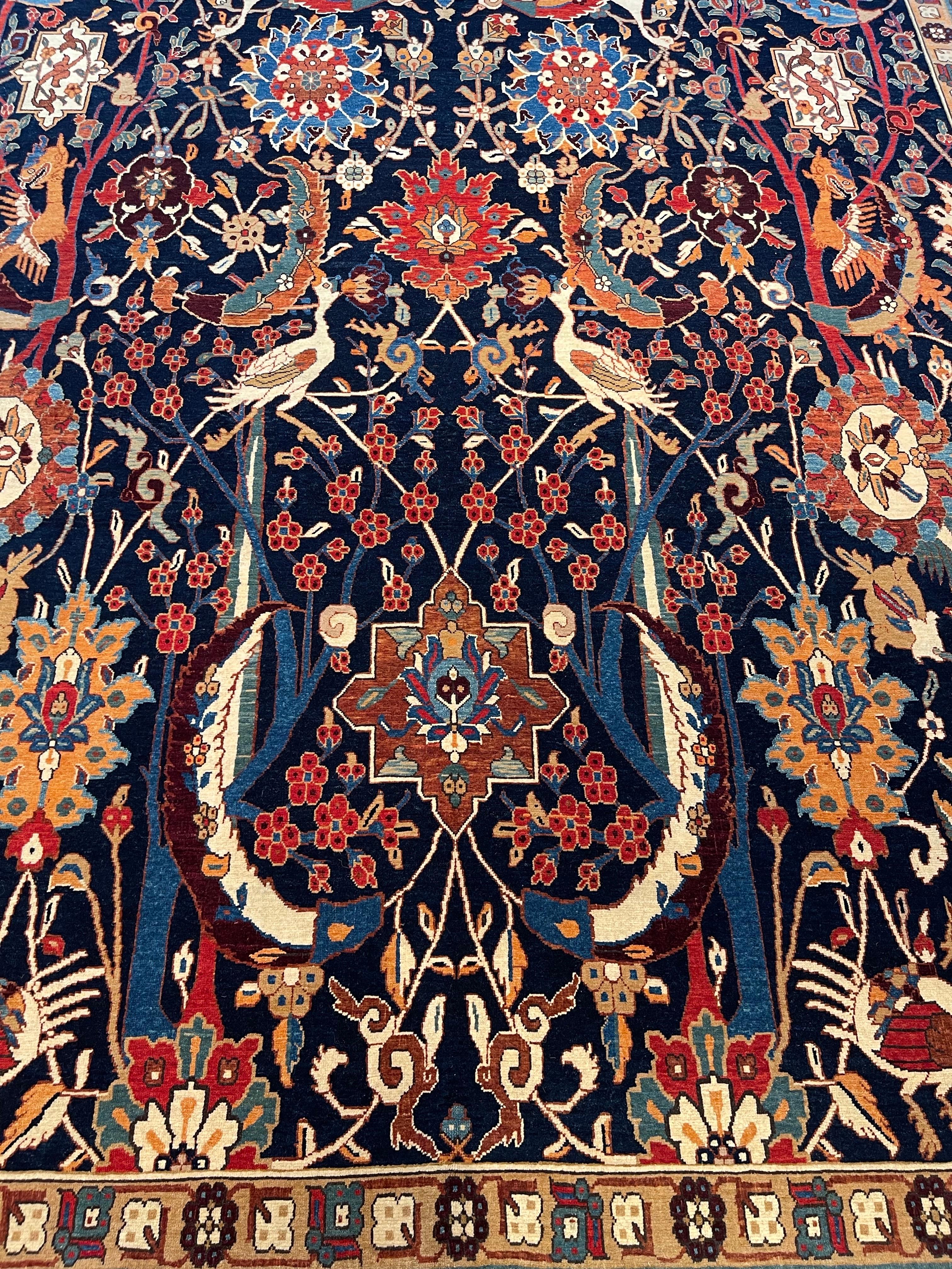 Turkish Ararat Rugs Kerman Vase Technique Carpet 17th Century Revival Rug, Natural Dyed For Sale