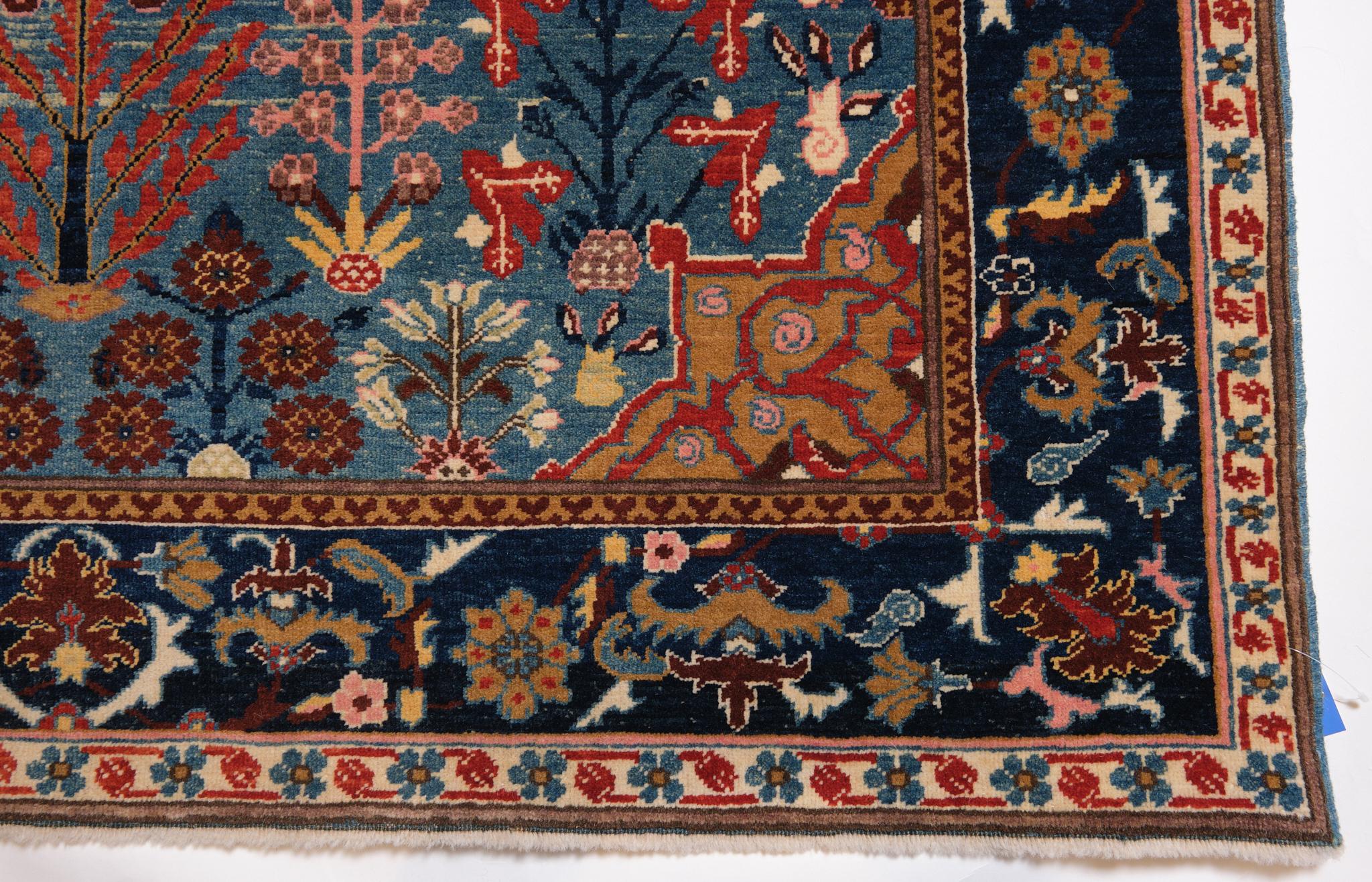 Turkish Ararat Rugs Kerman Vase Technique Carpet 17th Century Revival Rug, Natural Dyed For Sale