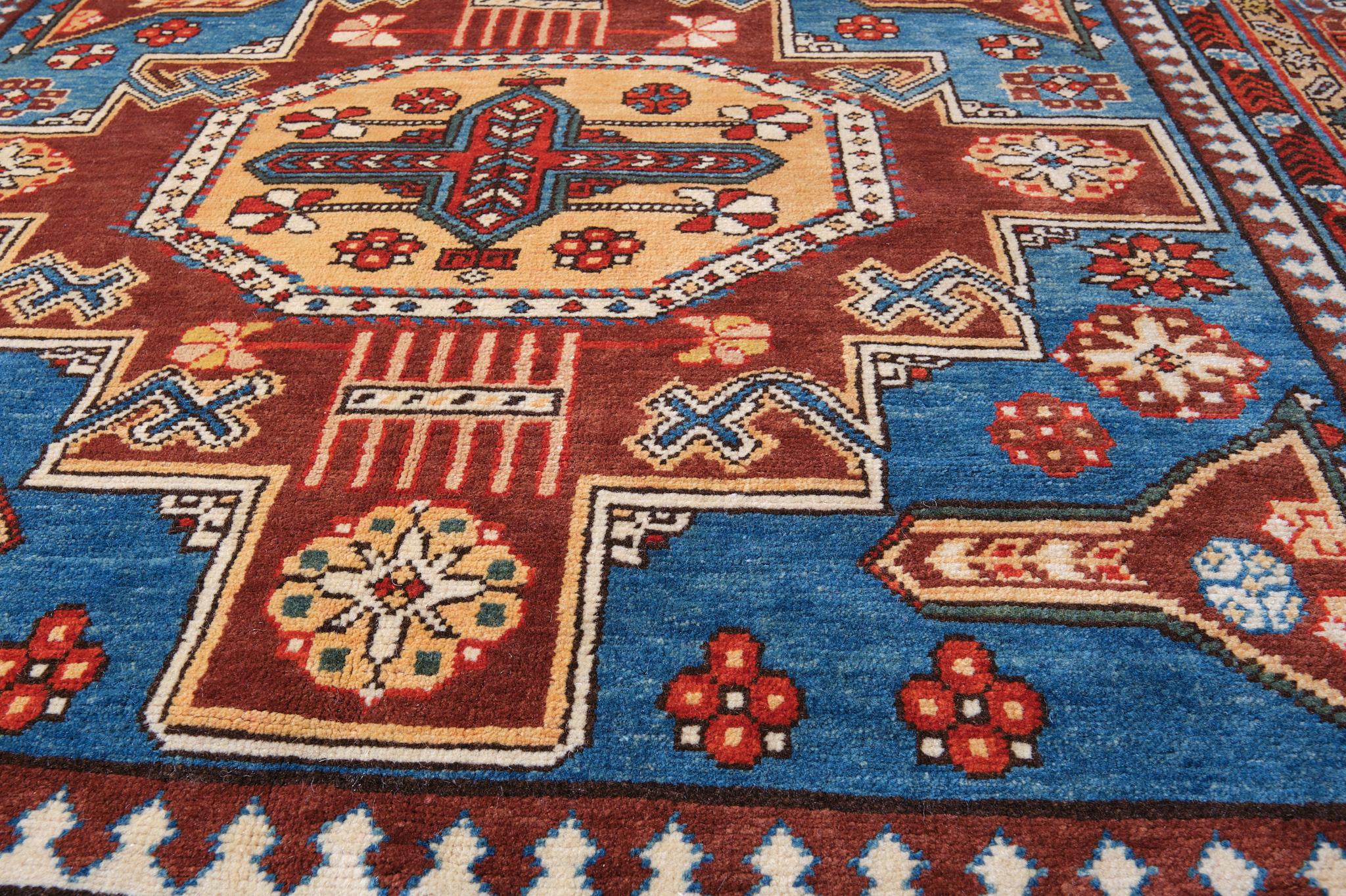 Vegetable Dyed Ararat Rugs Konagkend Kuba Rug, Antique Caucasian Revival Carpet, Natural Dyed For Sale