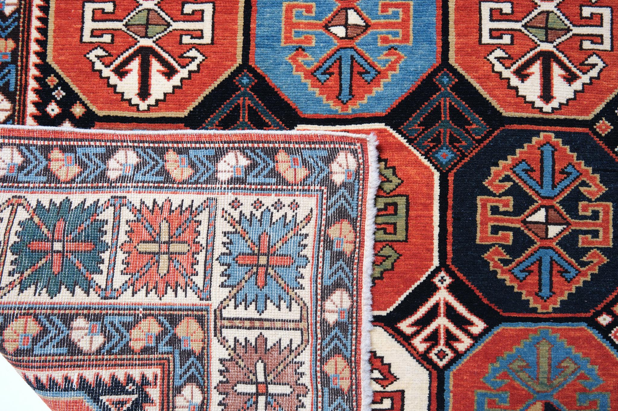 Turkish Ararat Rugs Kuba Rug with Octagons Caucasian 19th C. Revival Rug, Natural Dyed For Sale