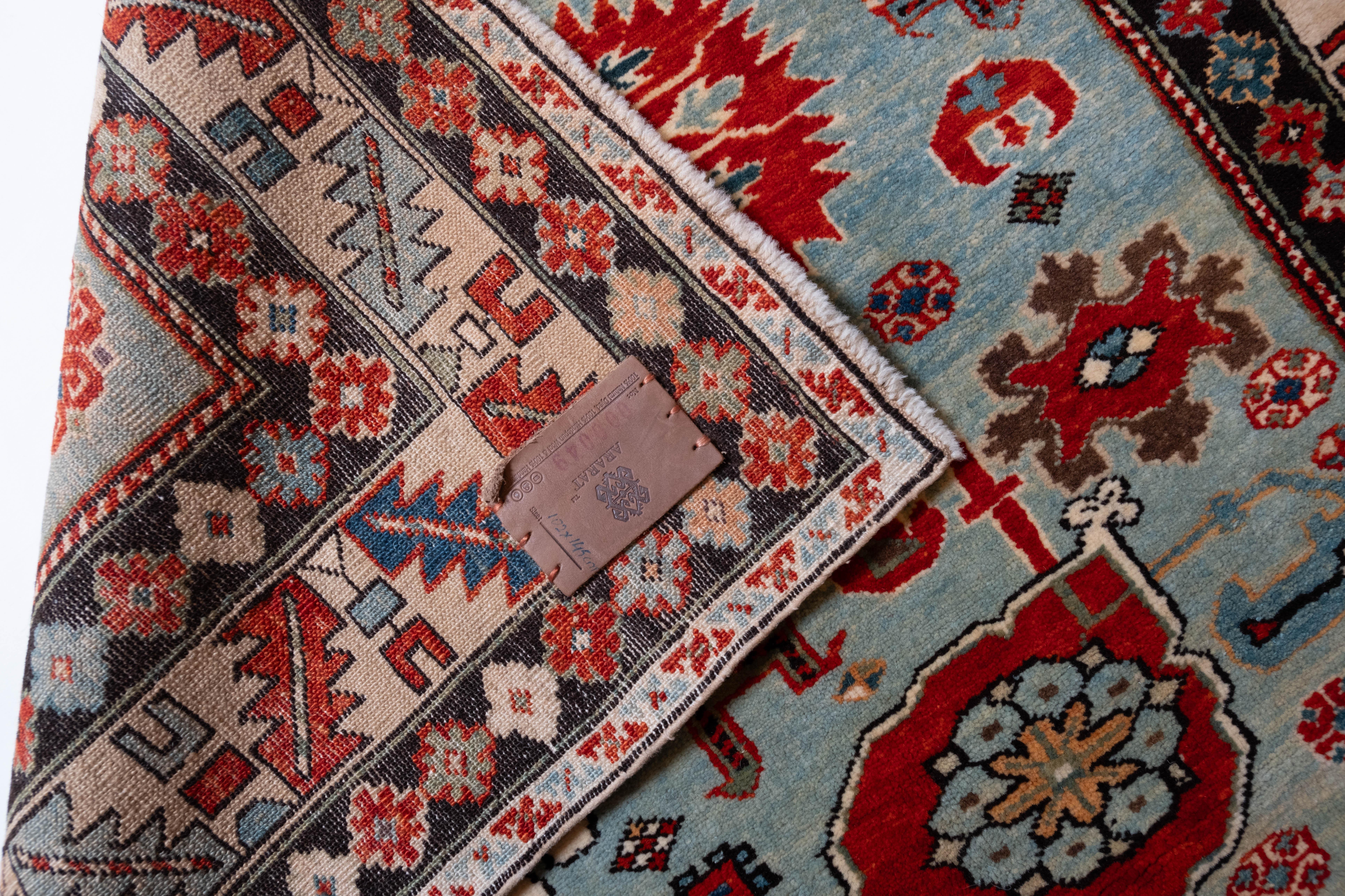 Turkish Ararat Rugs Kuba Rug with Palmettes Caucasian 19th C. Revival Rug, Natural Dyed For Sale