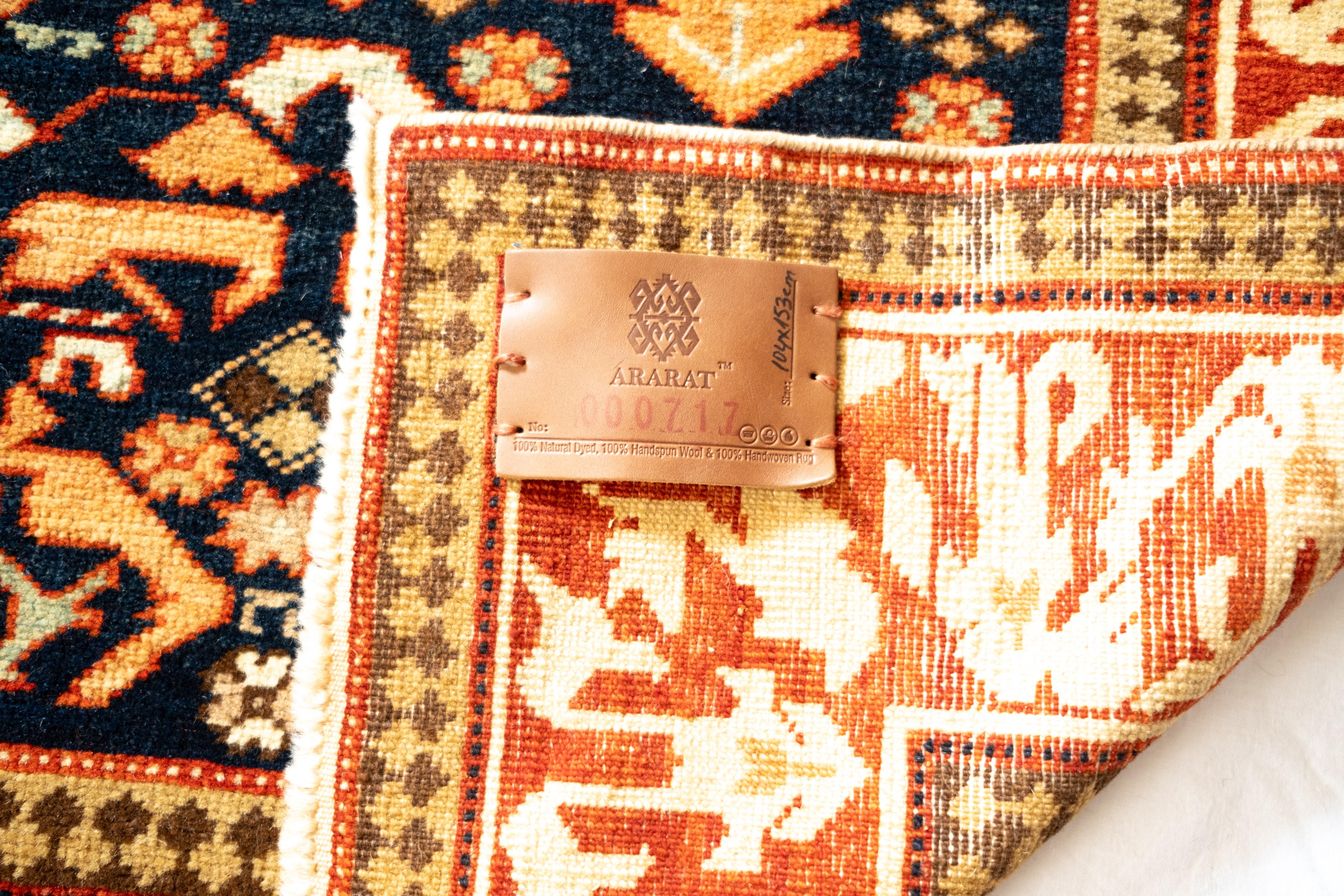 Turkish Ararat Rugs Kuba Rug with Palmettes Caucasian 19th C. Revival Rug, Natural Dyed For Sale