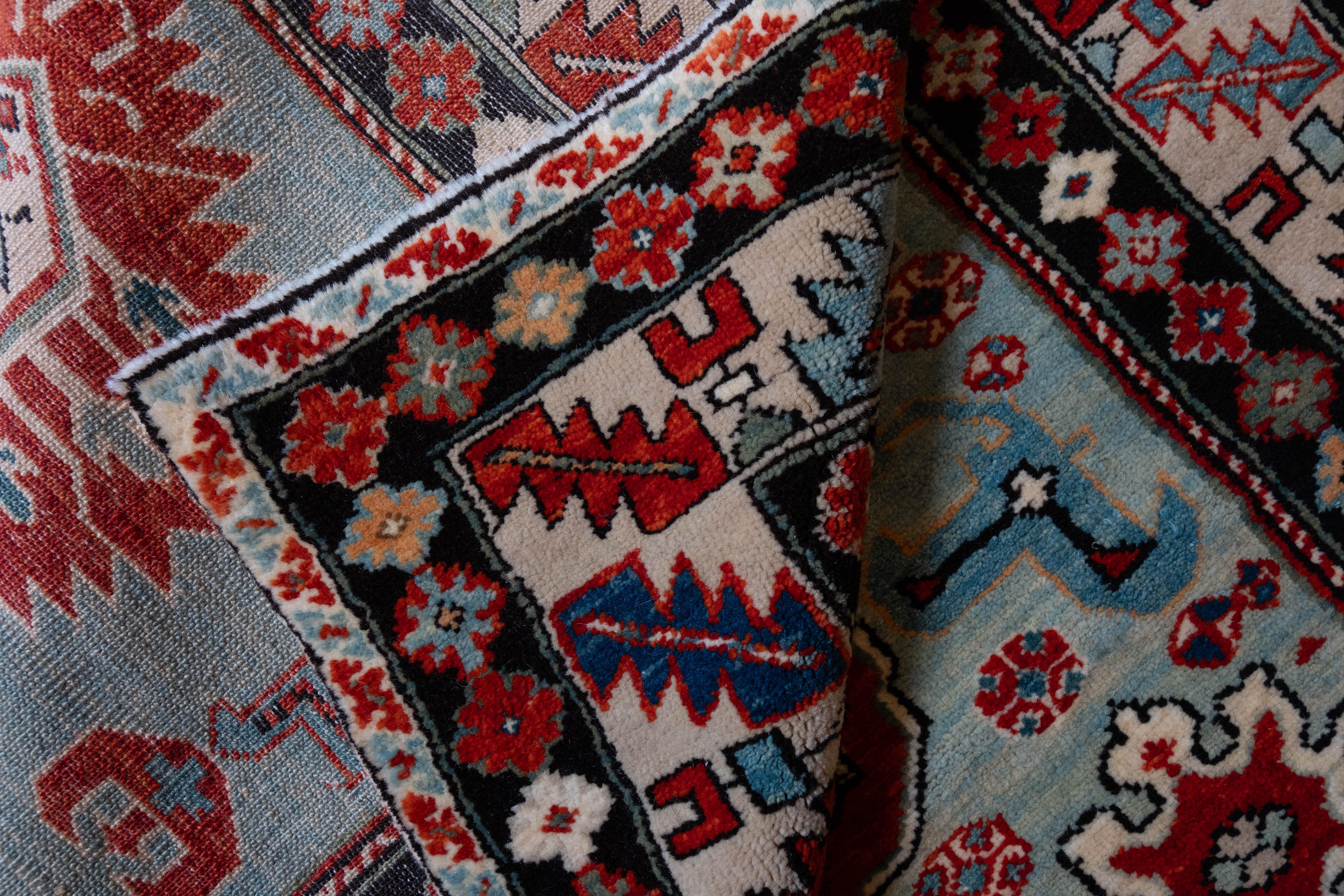 Turkish Ararat Rugs Kuba Rug with Palmettes Caucasian 19th C. Revival Rug, Natural Dyed For Sale