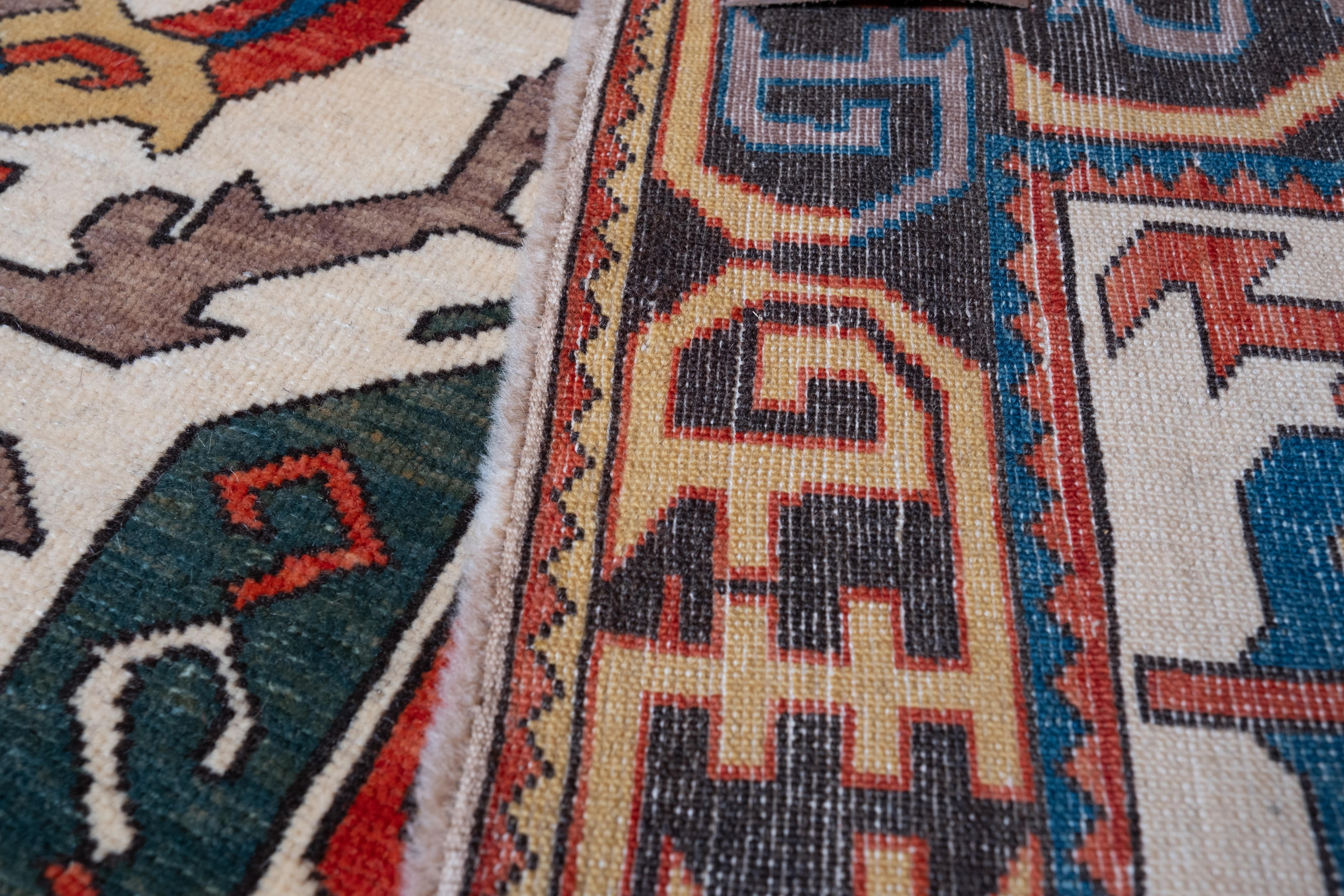 Vegetable Dyed Ararat Rugs Kuba Rug with Palmettes Caucasian 19th C. Revival Rug, Natural Dyed For Sale
