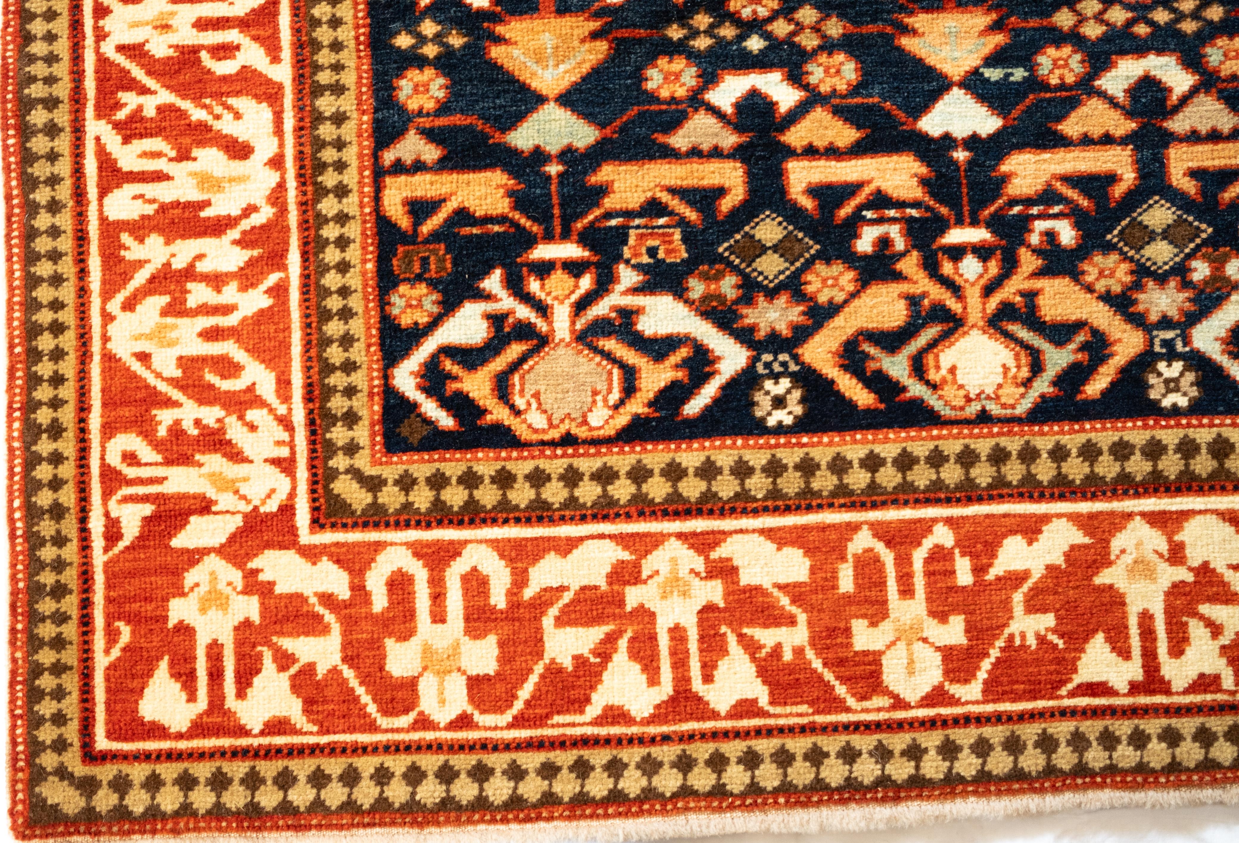 Vegetable Dyed Ararat Rugs Kuba Rug with Palmettes Caucasian 19th C. Revival Rug, Natural Dyed For Sale