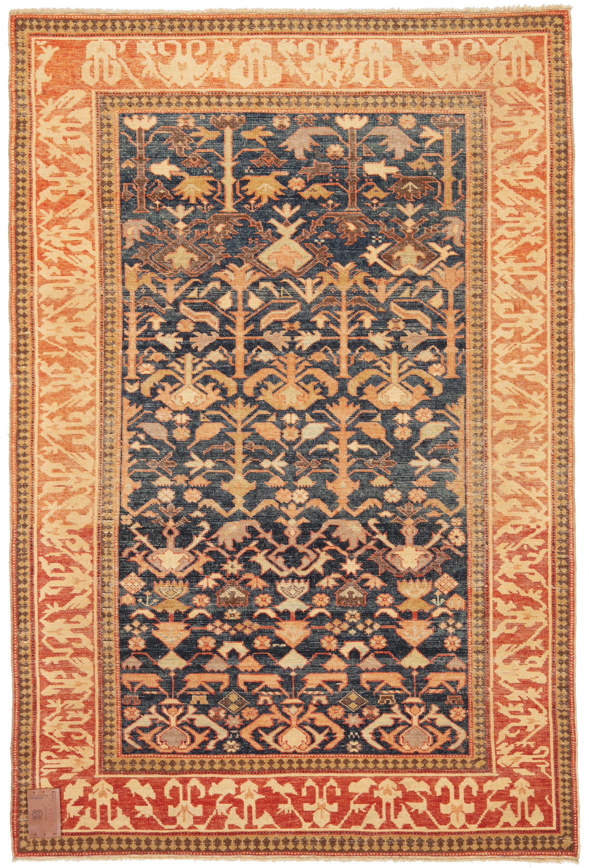 Tintura vegetale Ararat Rugs Tappeto Kuba con palmette Tappeto caucasico revival del XIX secolo, tinto naturale in vendita