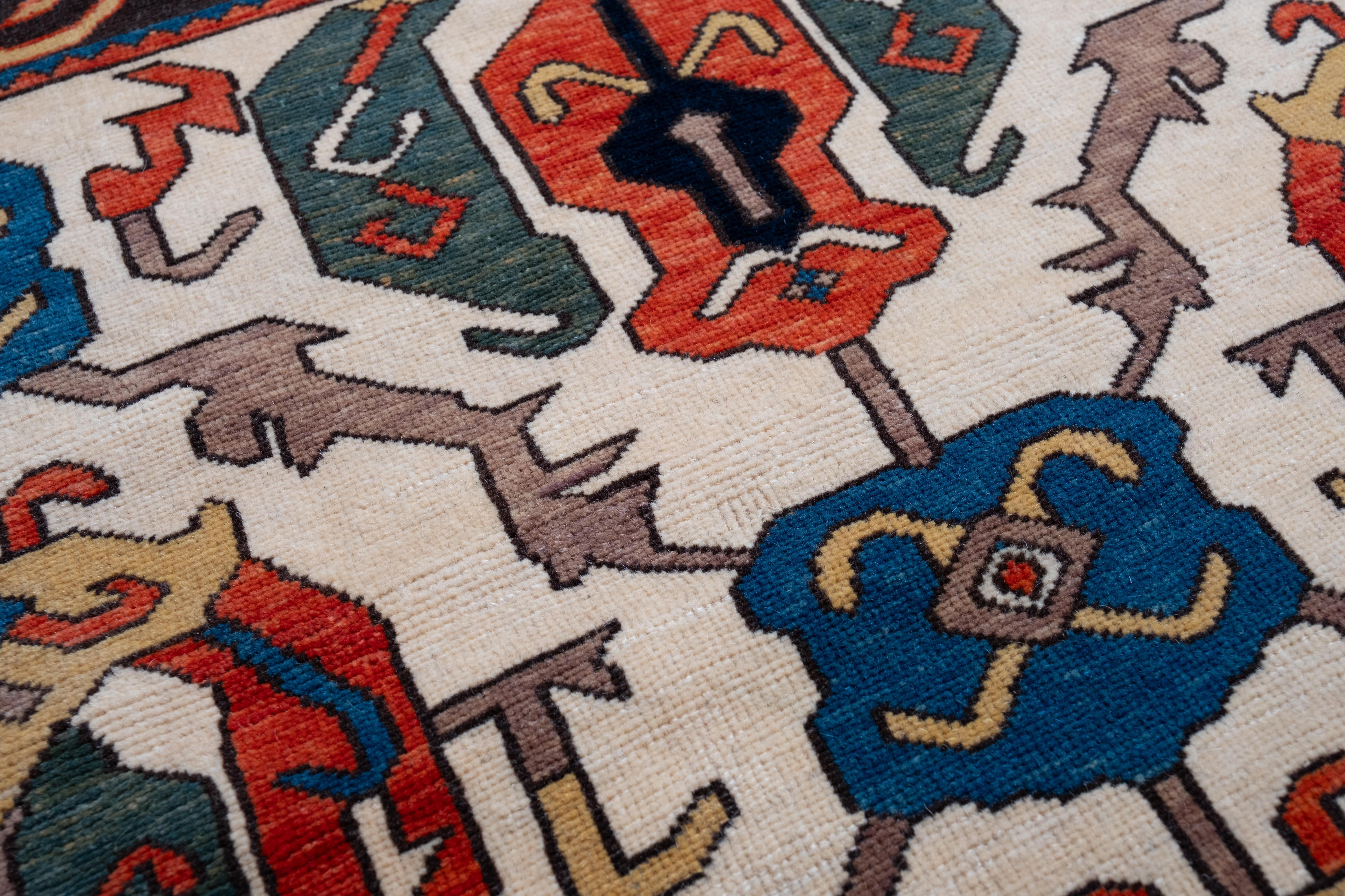 Ararat Rugs Kuba Teppich mit Palmetten Kaukasischer Teppich aus dem 19. Jh. Revival Teppich, natürlich gefärbt (21. Jahrhundert und zeitgenössisch) im Angebot
