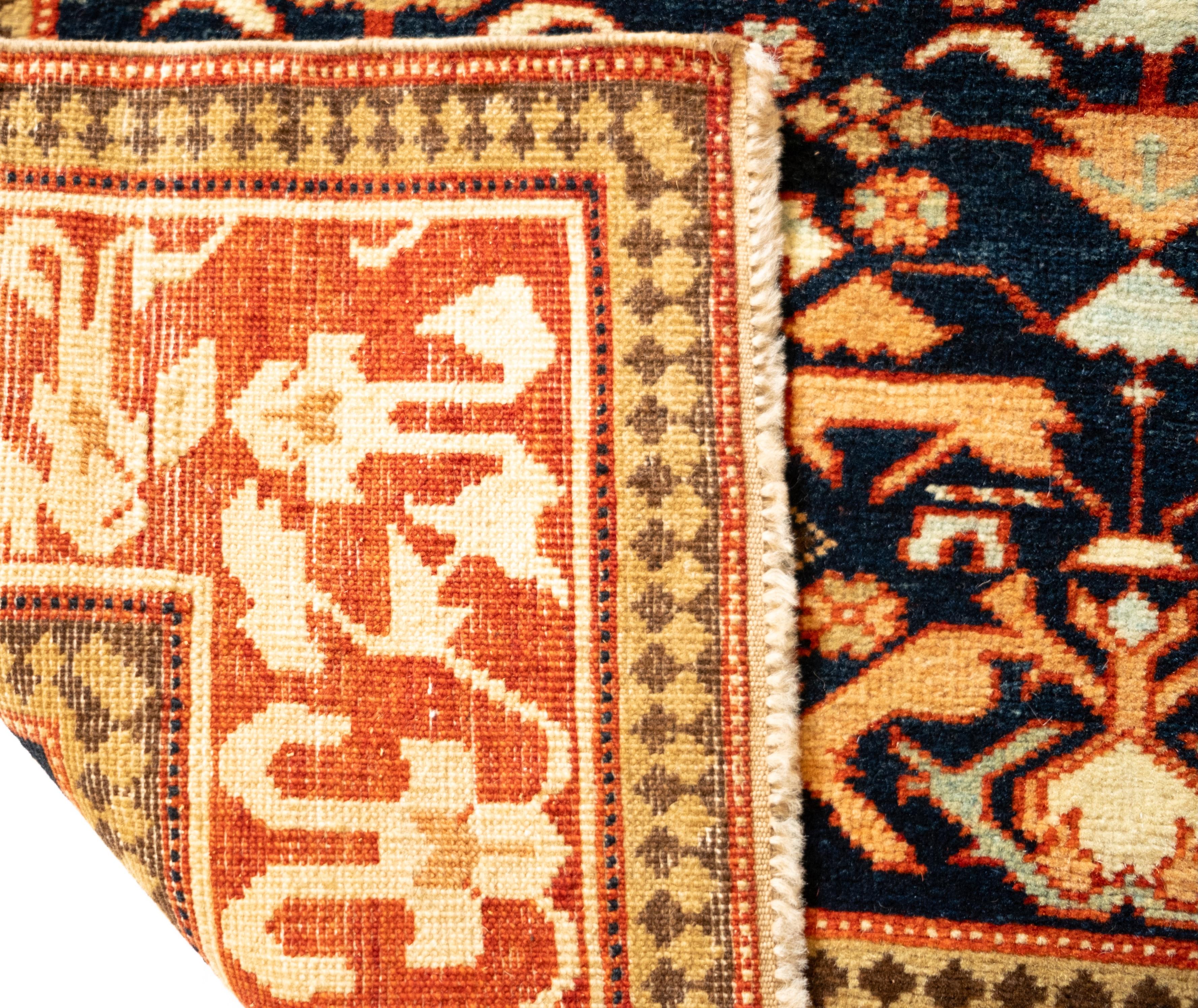 Wool Ararat Rugs Kuba Rug with Palmettes Caucasian 19th C. Revival Rug, Natural Dyed For Sale
