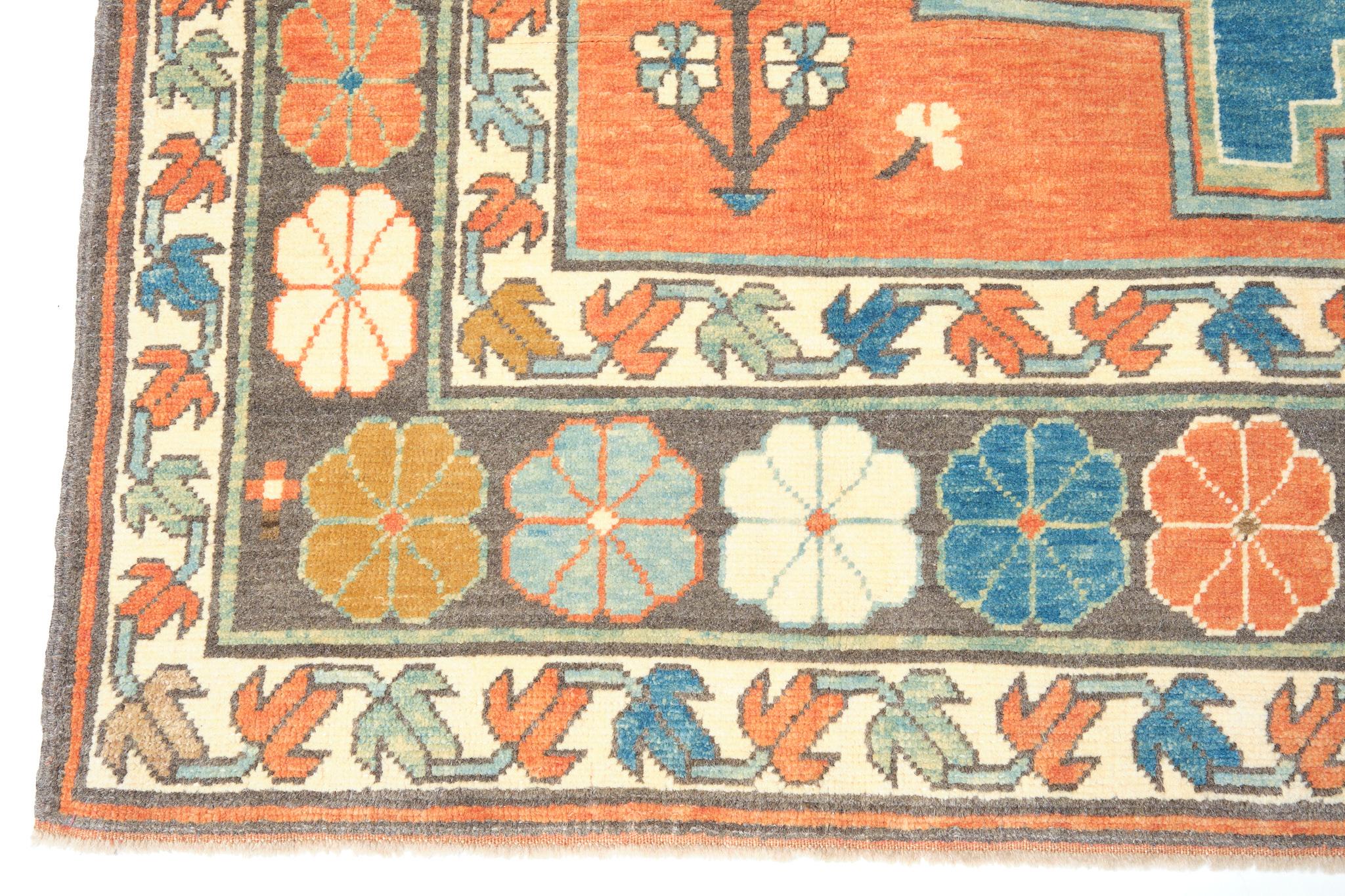 Turkish Ararat Rugs Lesghi Star Saliani Rug, Caucasian Revival Carpet, Natural Dyed For Sale
