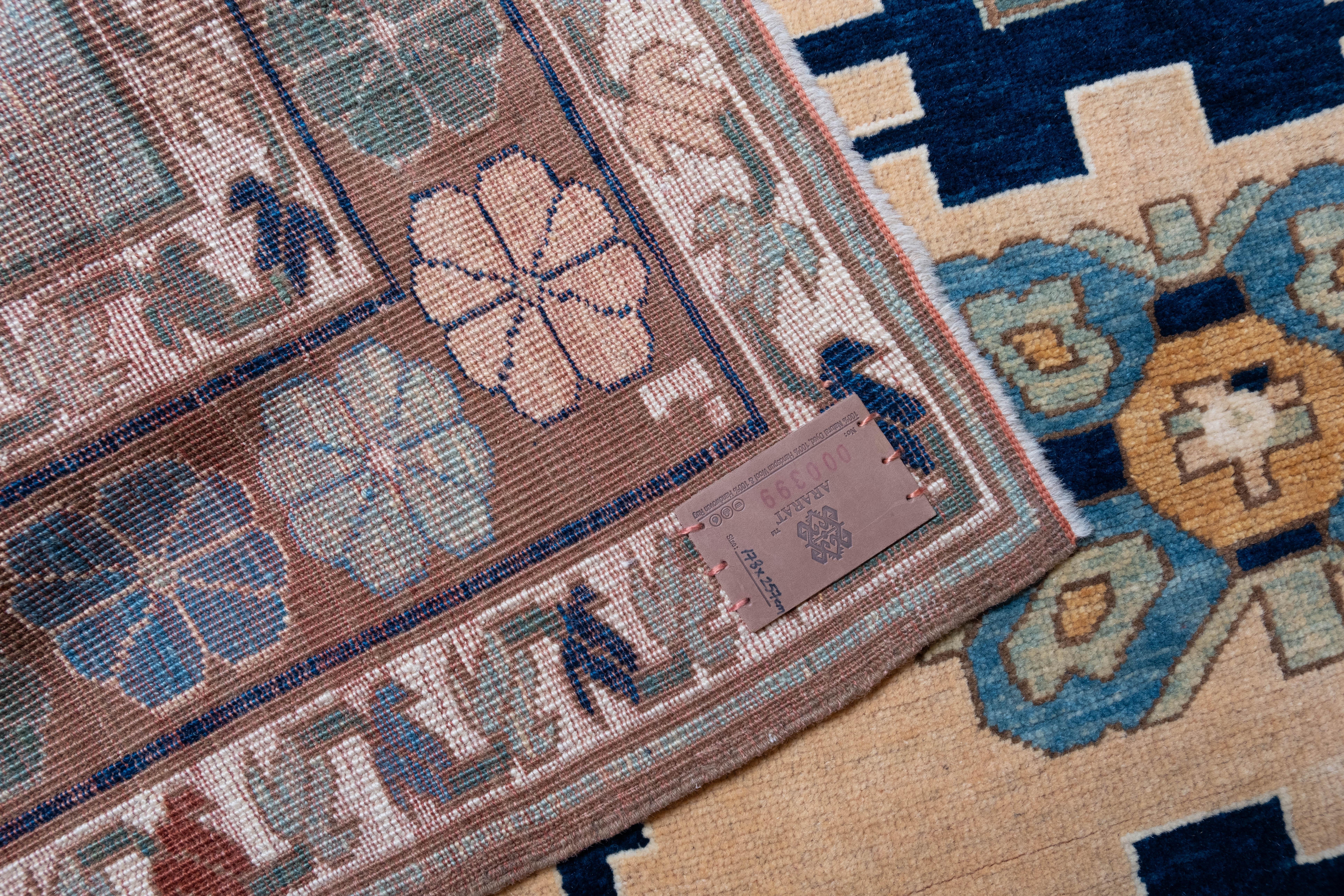 Turkish Ararat Rugs Lesghi Star Saliani Rug, Caucasian Revival Carpet, Natural Dyed For Sale