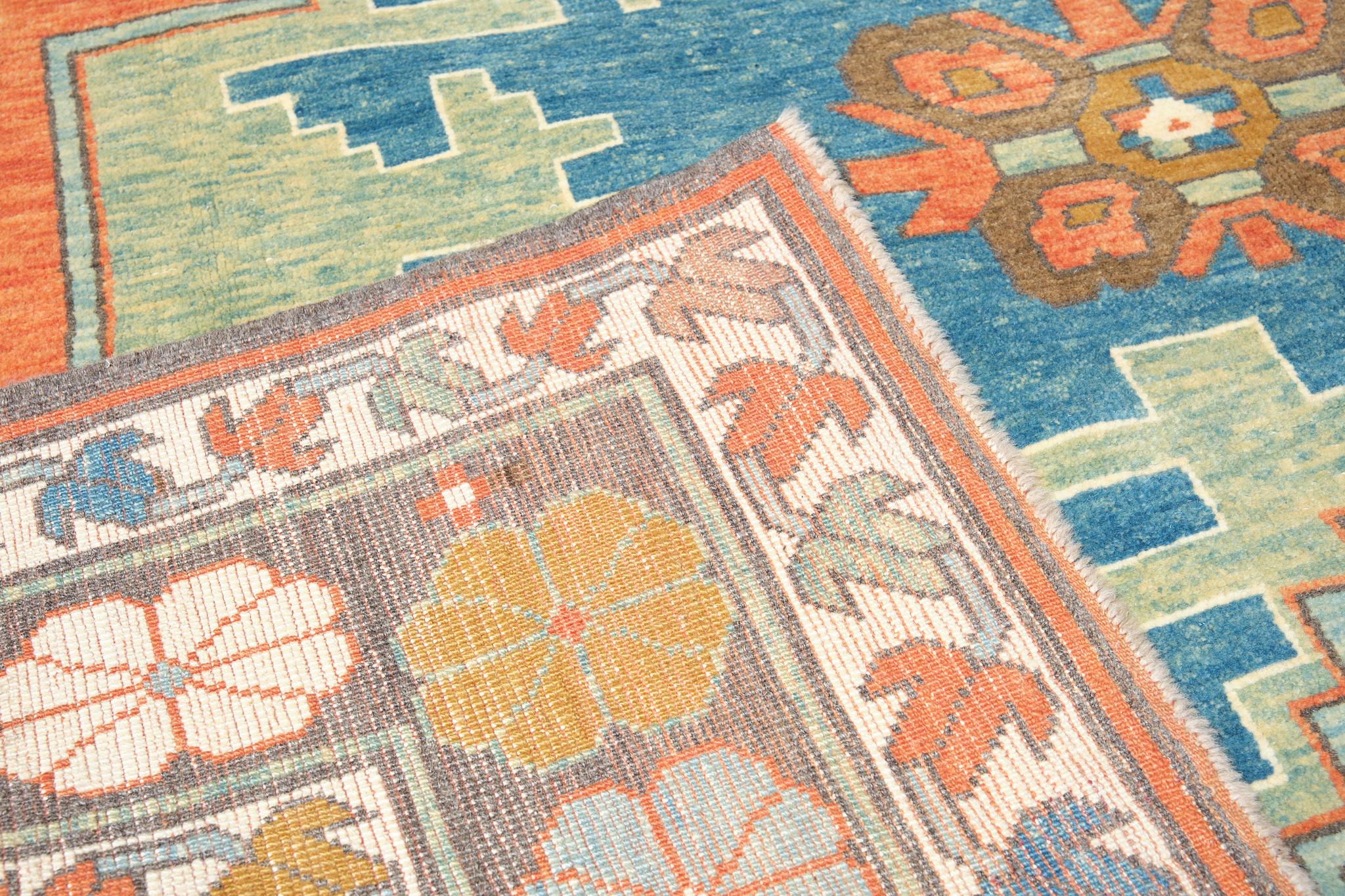 Vegetable Dyed Ararat Rugs Lesghi Star Saliani Rug, Caucasian Revival Carpet, Natural Dyed For Sale