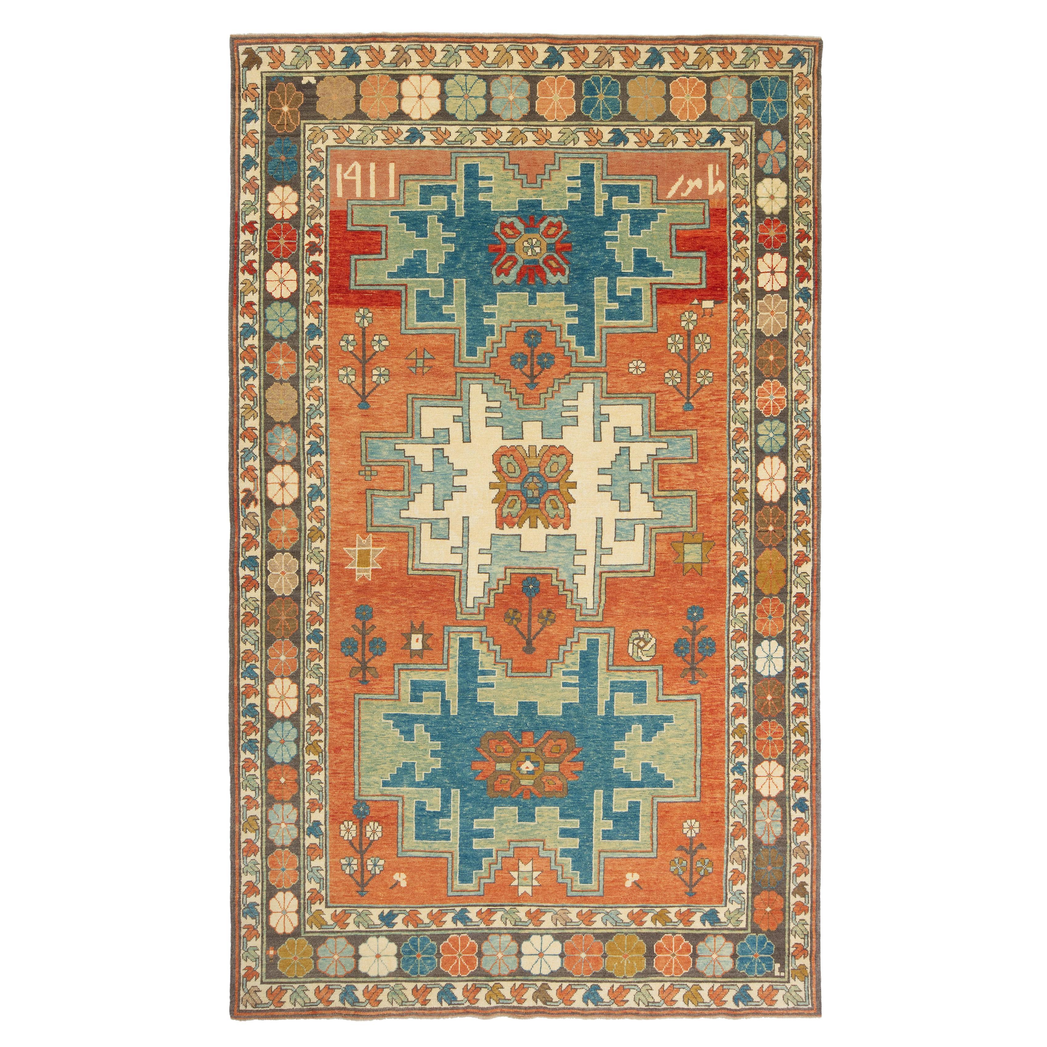 Ararat Rugs Lesghi Star Saliani Rug, Caucasian Revival Carpet, Natural Dyed For Sale