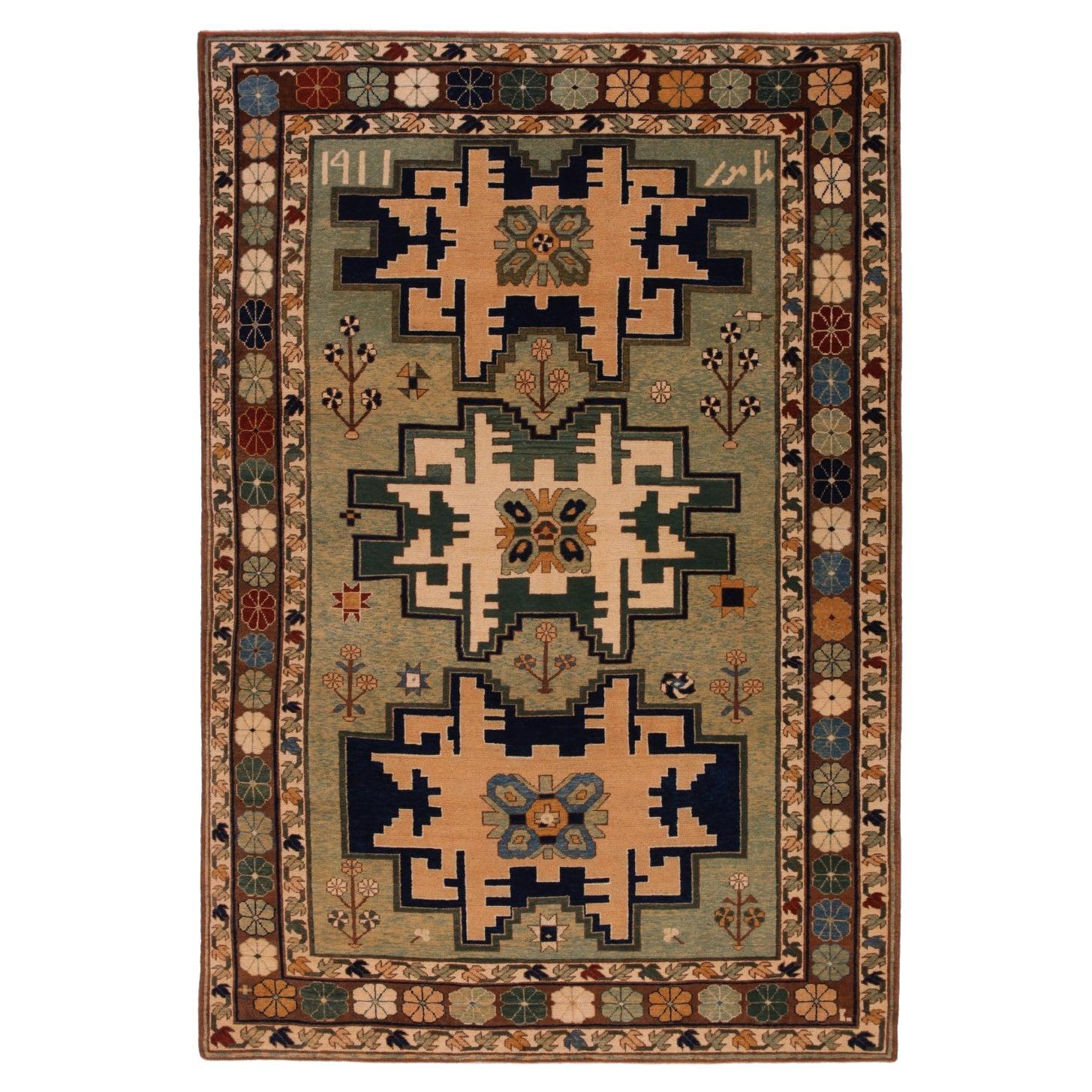Ararat Rugs Lesghi Star Saliani Rug, Caucasian Revival Carpet, Natural Dyed For Sale