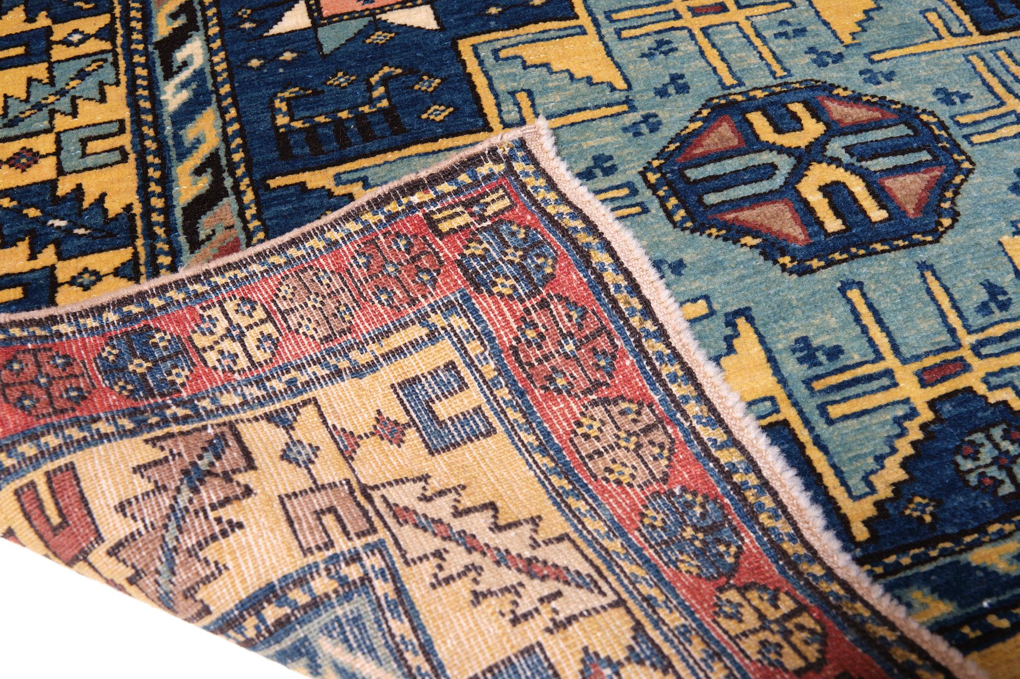 Vegetable Dyed Ararat Rugs Lesghi Star Shirvan Rug Caucasian Revival Carpet, Natural Dyed For Sale