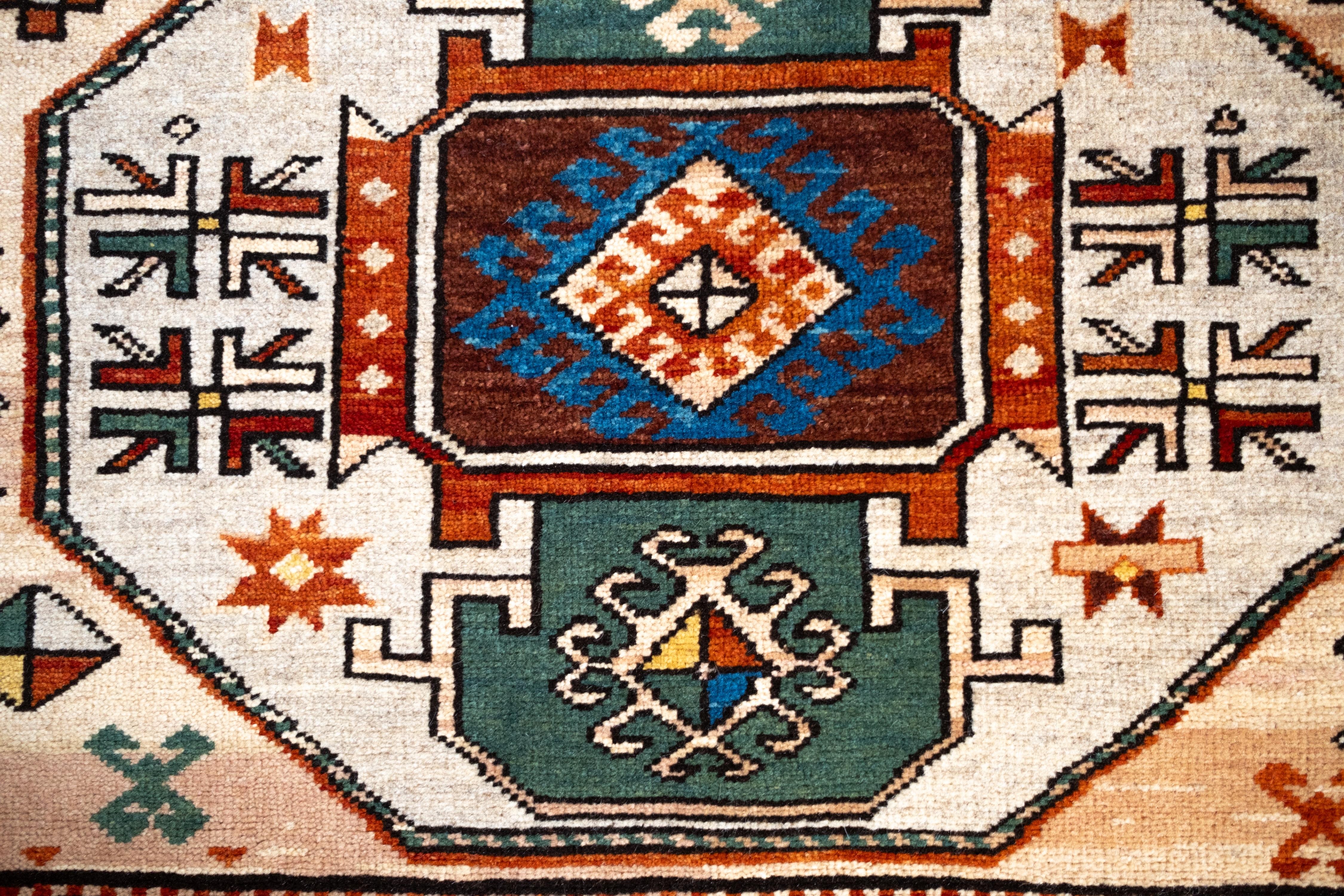 Wool Ararat Rugs Lori Pambak Kazak Rug, 19th C Caucasus Revival Carpet Natural Dyed For Sale