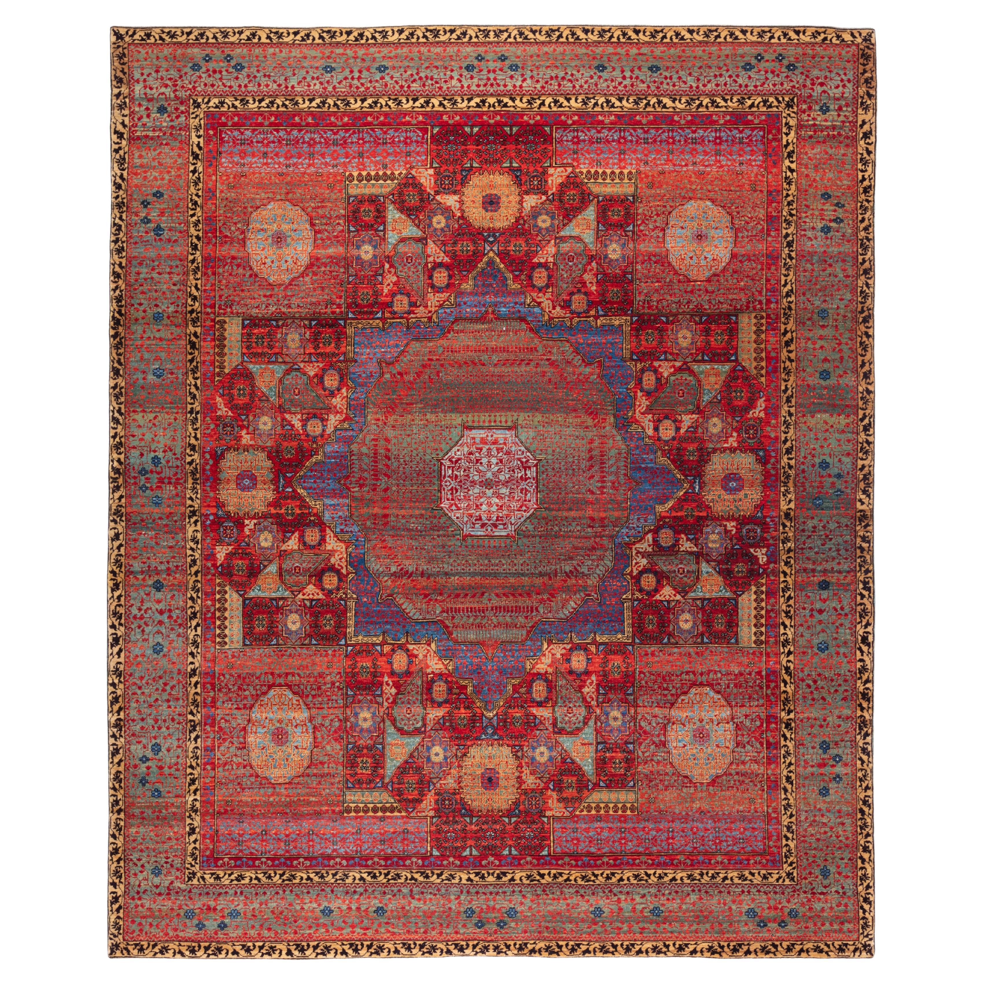 Tappeto Ararat Mamluk con stella centrale del XVI secolo Revival, tinta naturale