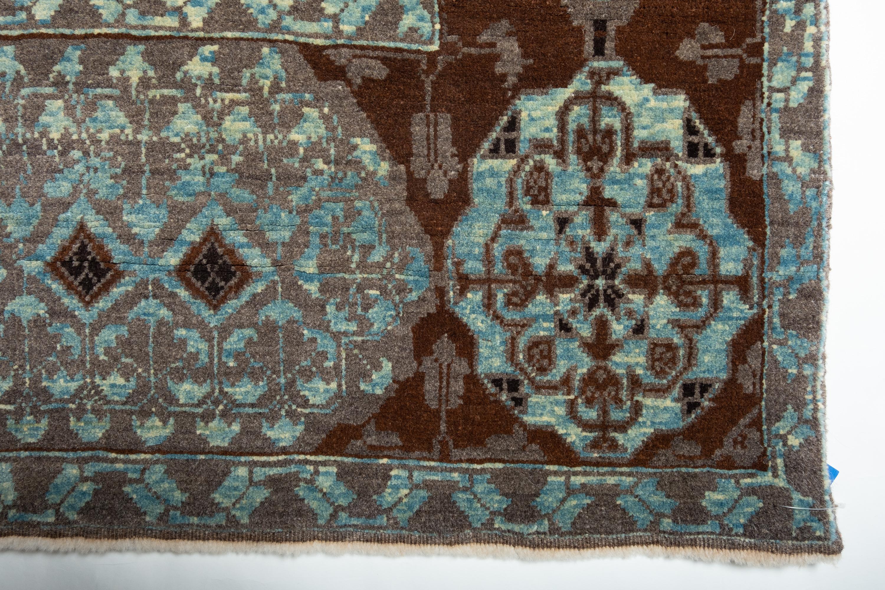 Turkish Ararat Rugs Mamluk Carpet with Cup Motif, Antique Revival Rug, Natural Dyed For Sale